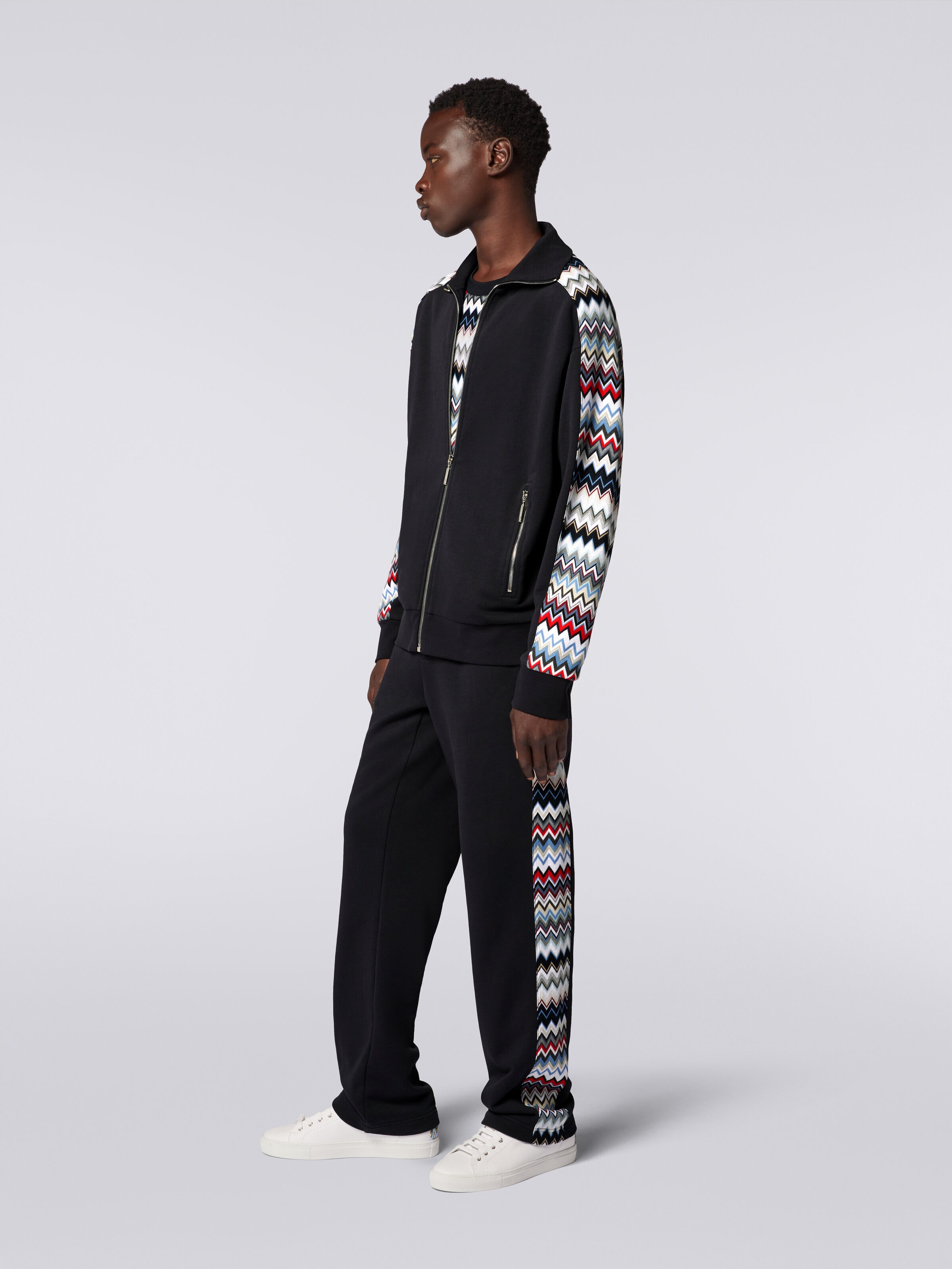Felpa in cotone con zip e inserti zig zag, Multicolore  - 2
