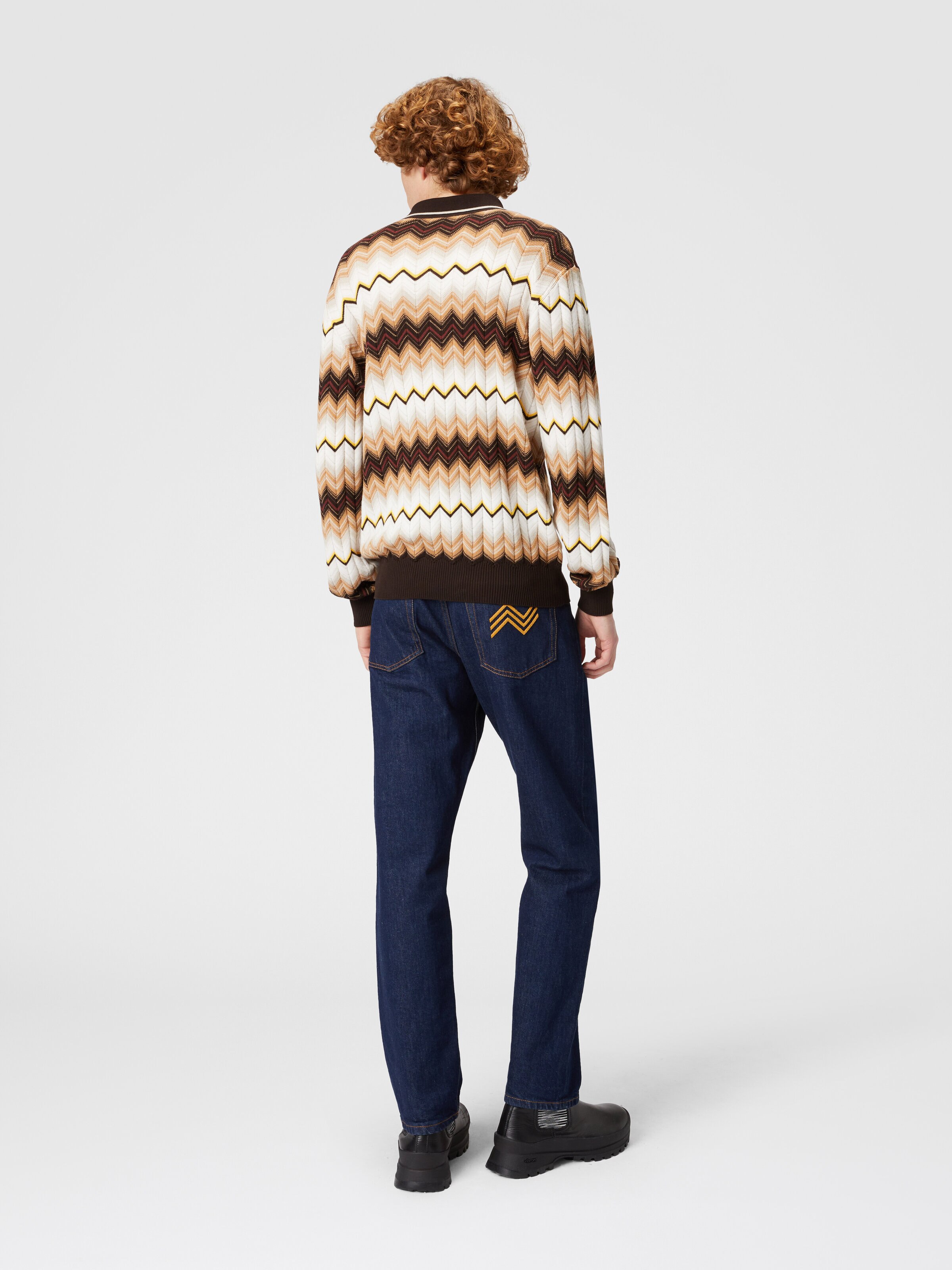 Polo à manches longues en laine et coton zigzag, Multicolore  - 2