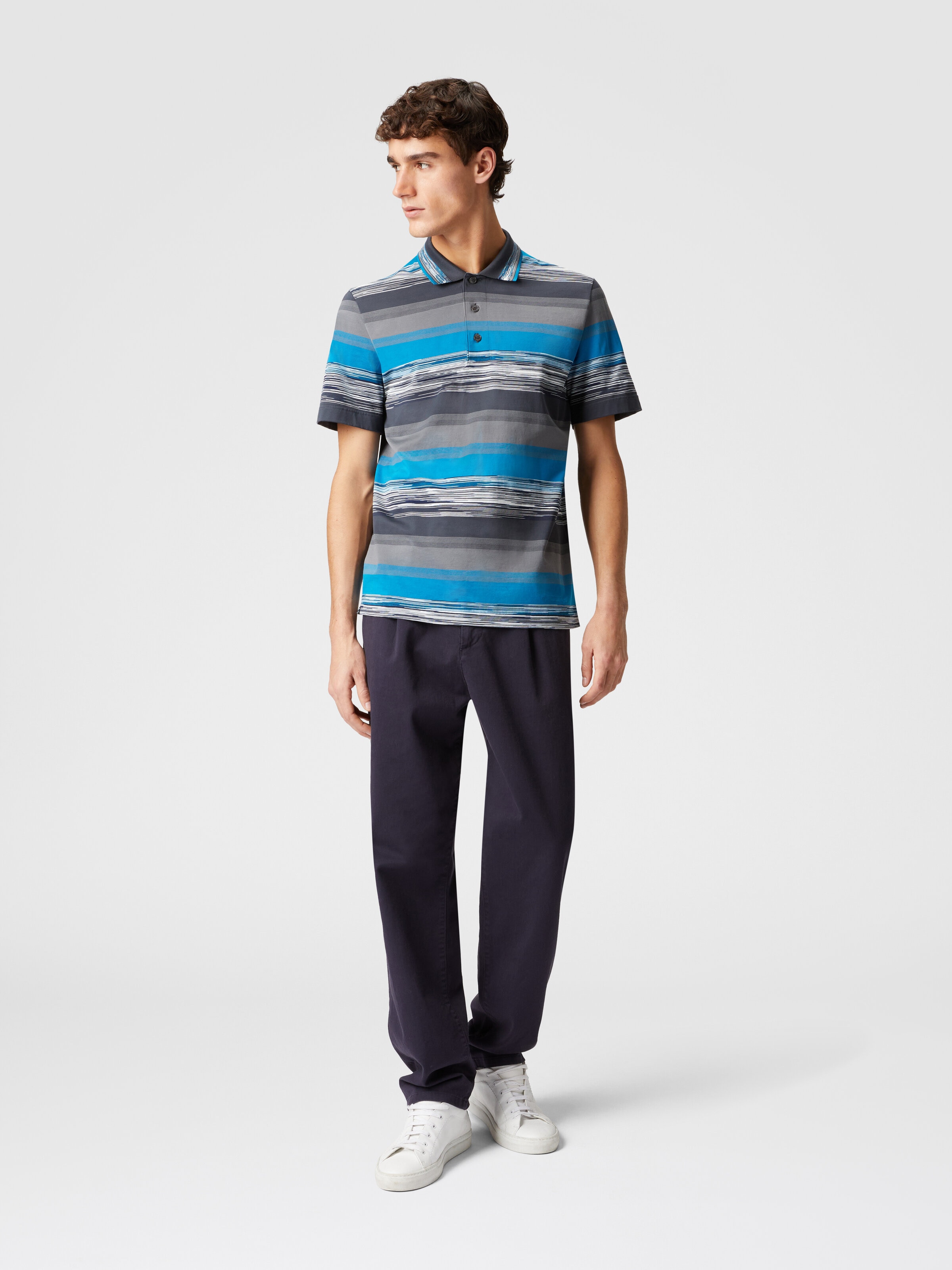 Polo en jersey de coton à rayures dégradées, Bleu - 1