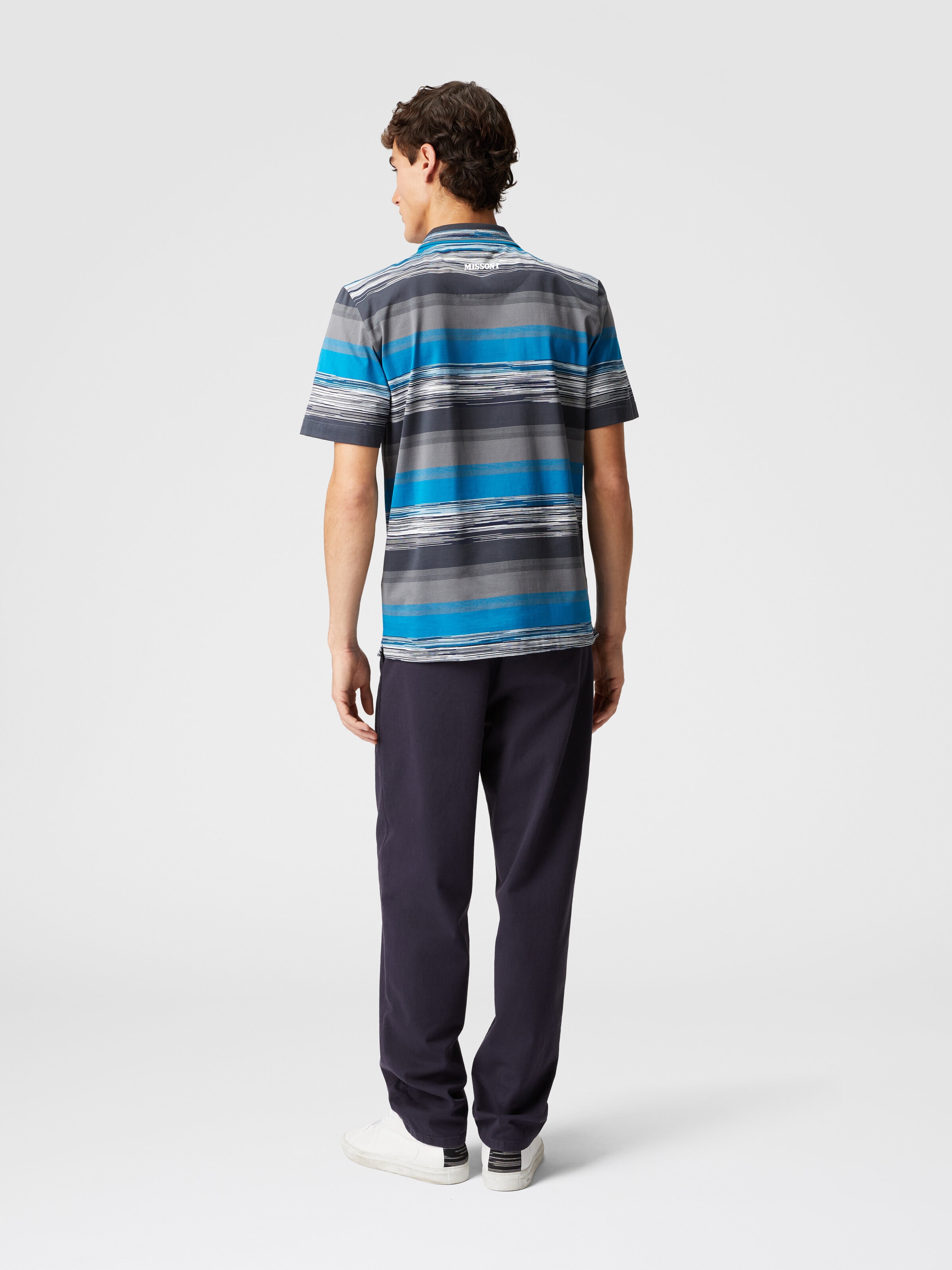 Polo en jersey de coton à rayures dégradées, Bleu - 2