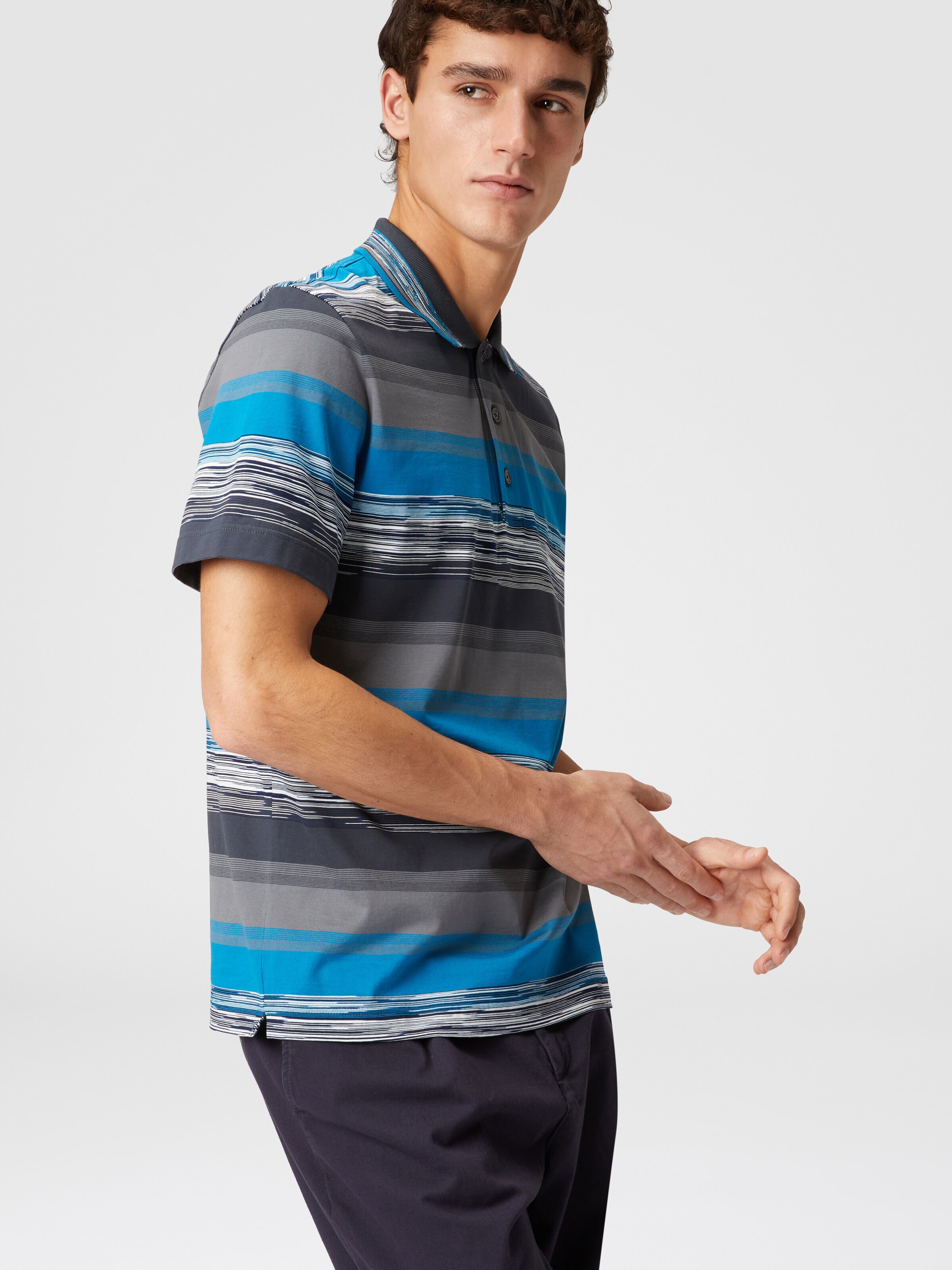 Polo en jersey de coton à rayures dégradées, Bleu - 3