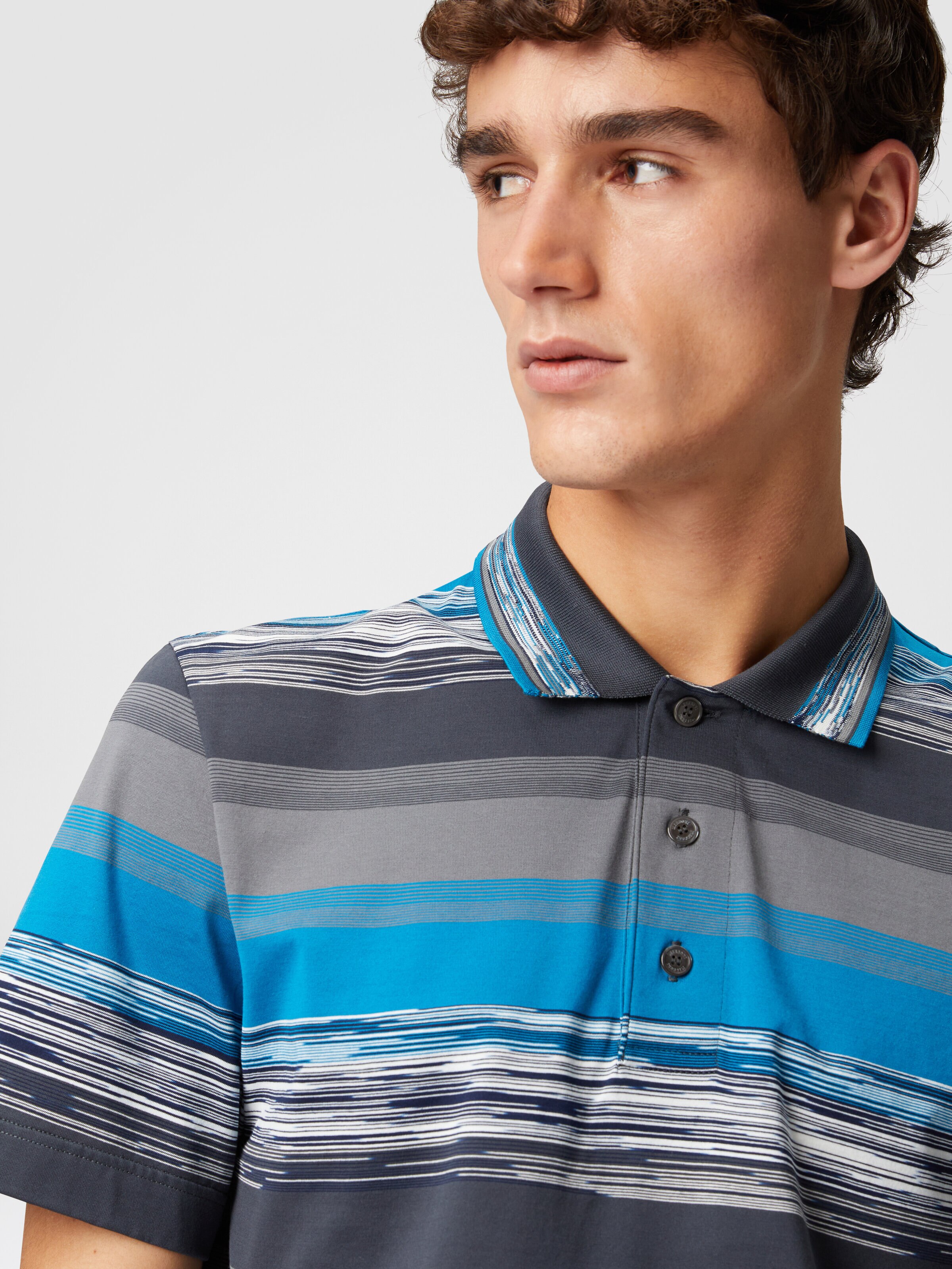 Polo en jersey de coton à rayures dégradées, Bleu - 4