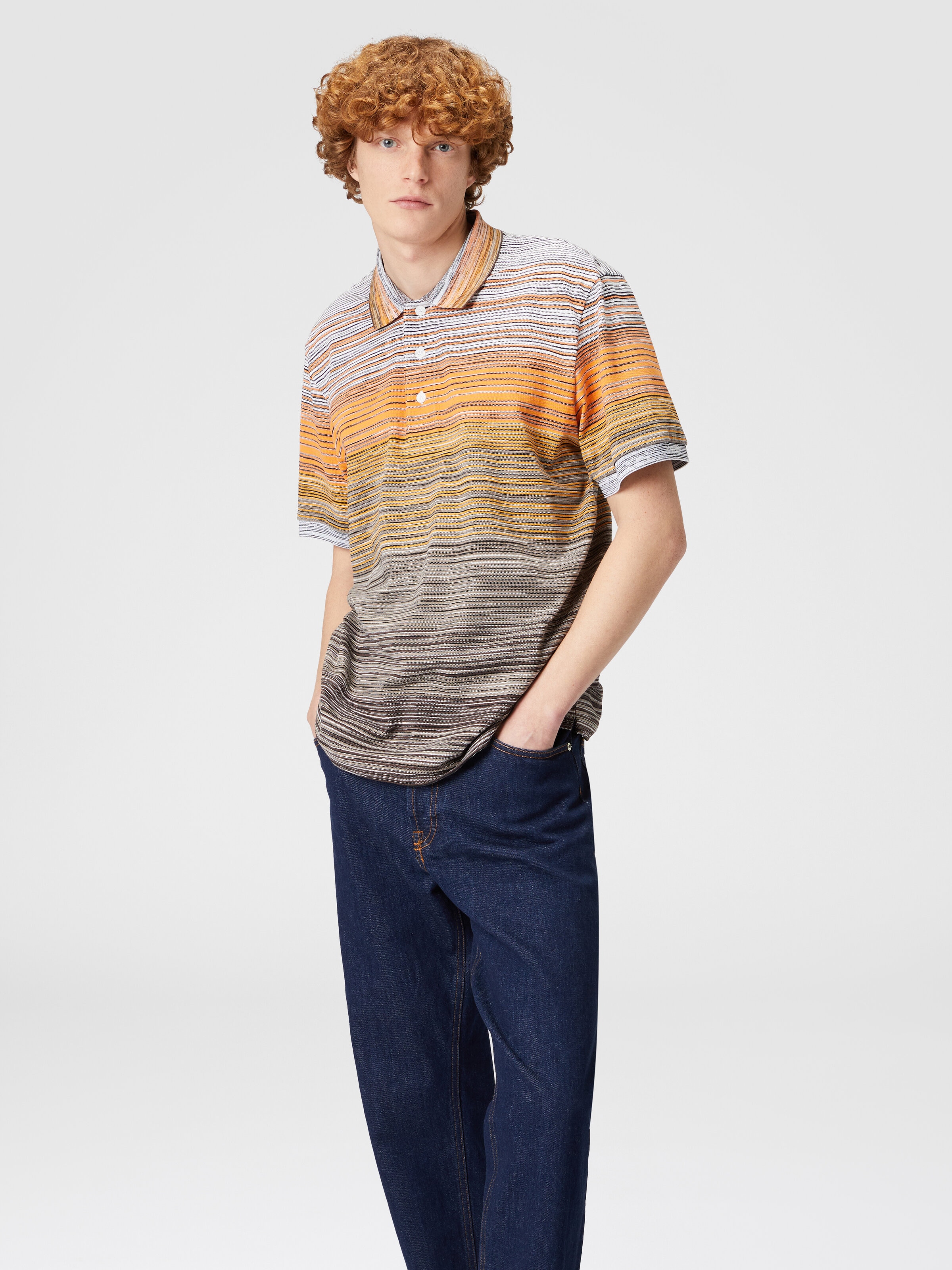 Slub cotton piqué polo shirt, Multicoloured  - 3
