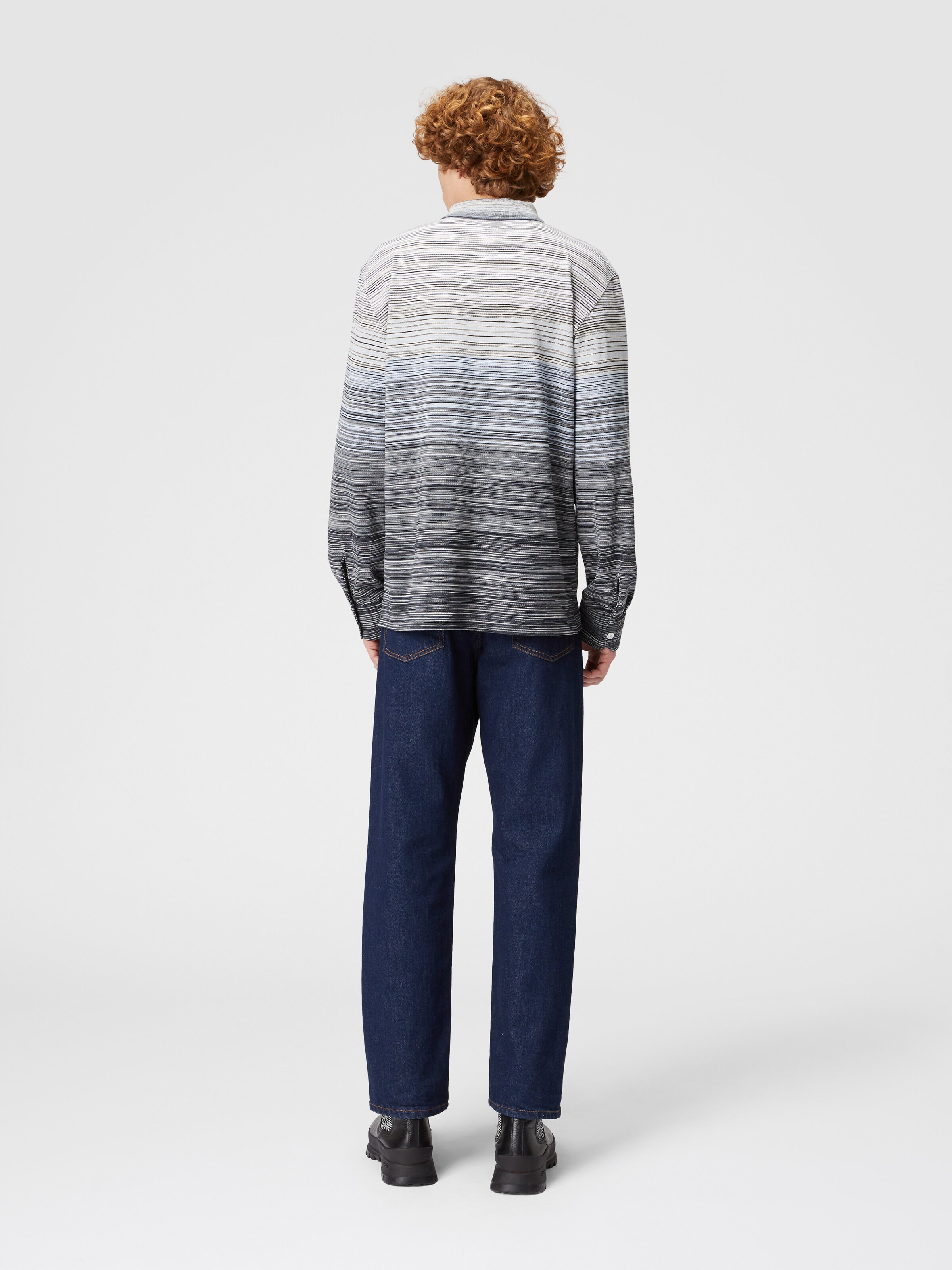 Long-sleeved polo shirt in slub cotton piqué, Multicoloured  - 2