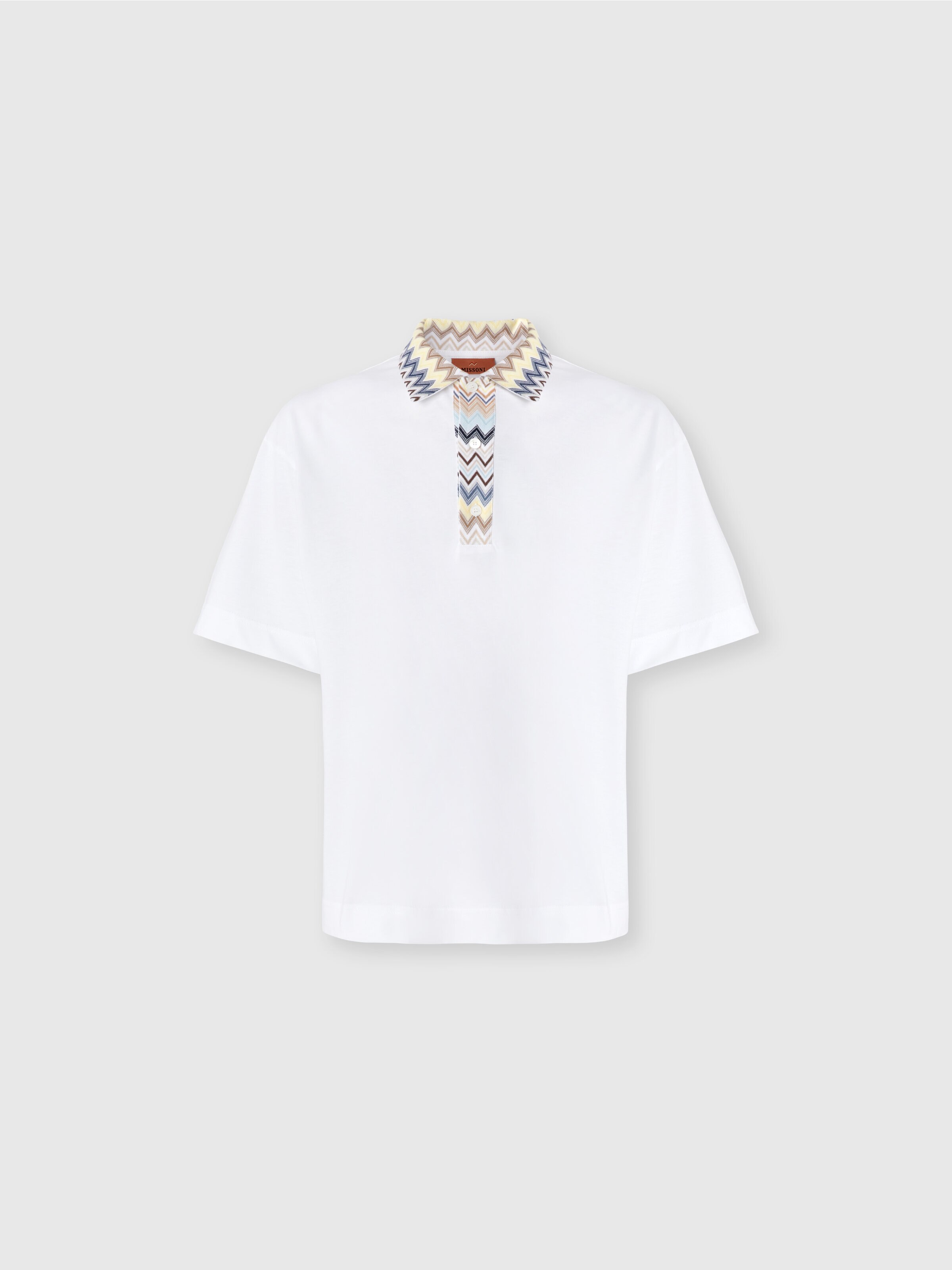 Polo de punto de algodón con inserciones de punto chevron, Multicolor  - 0