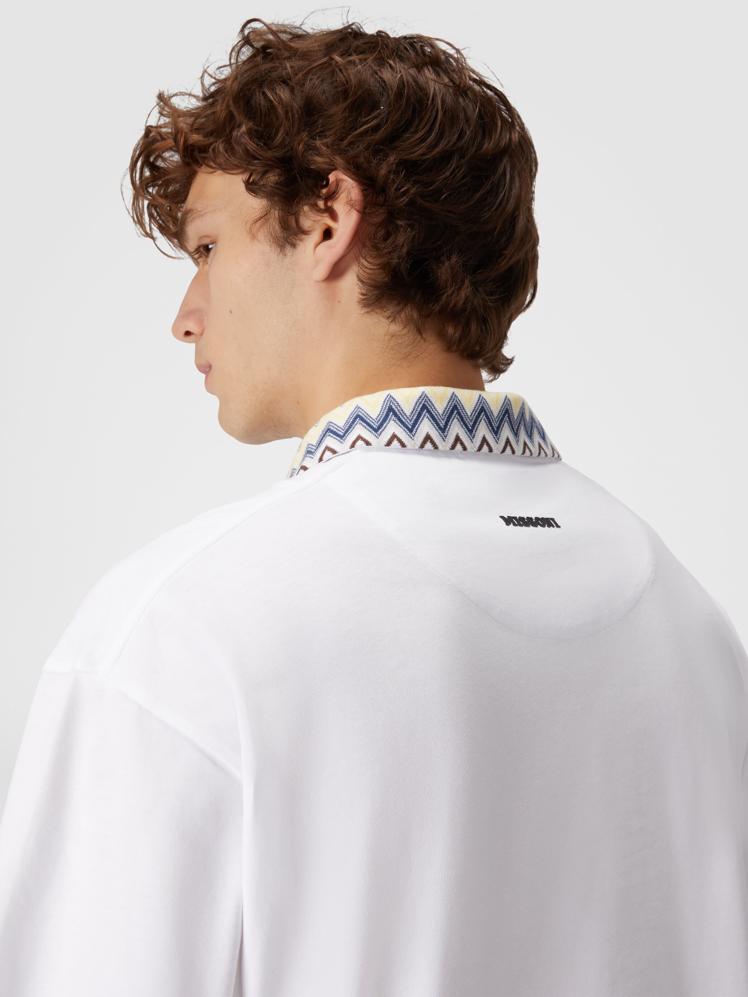 Polo de punto de algodón con inserciones de punto chevron, Multicolor  - 4