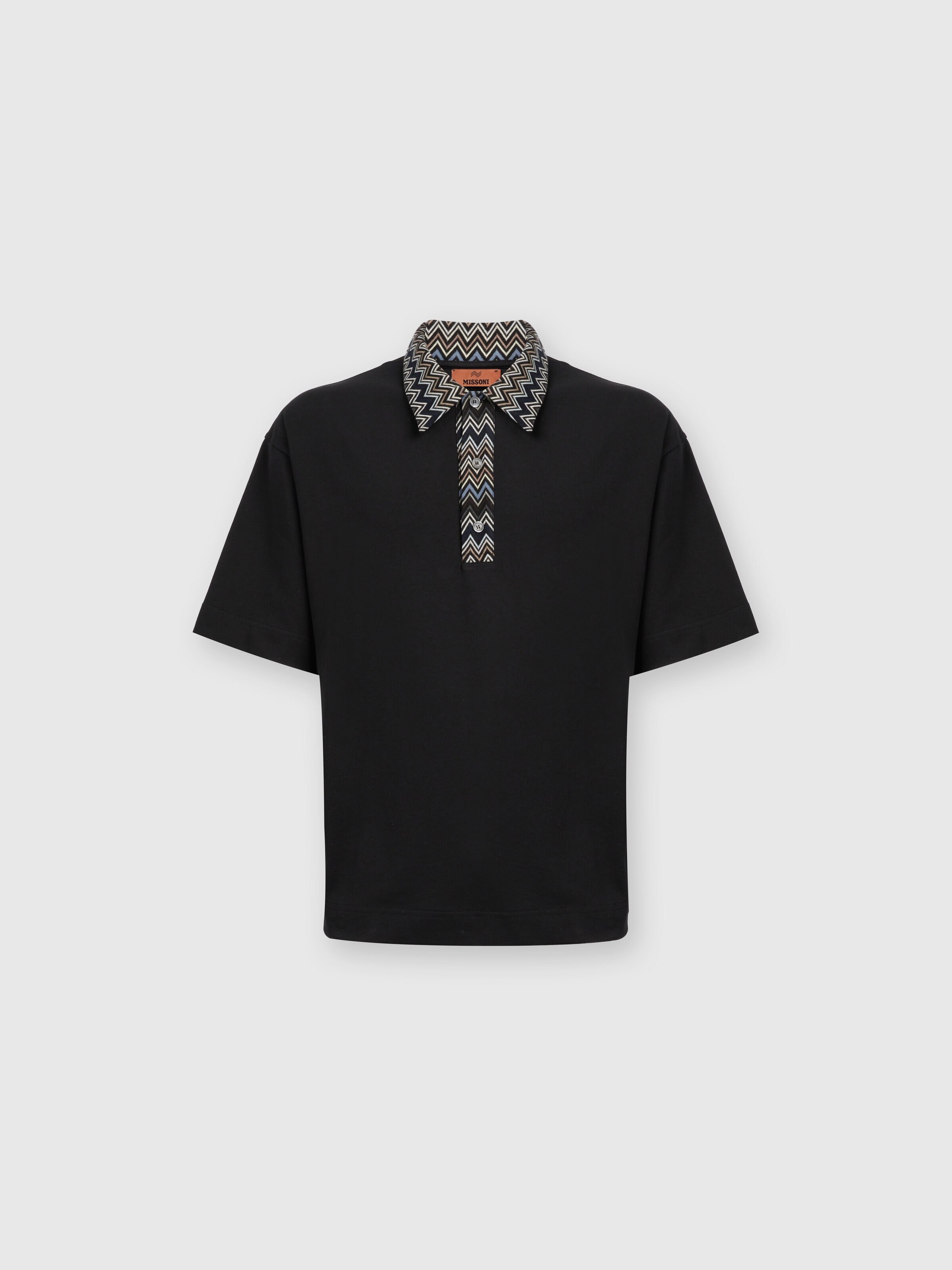 Polo de punto de algodón con inserciones de punto chevron, Multicolor  - 0