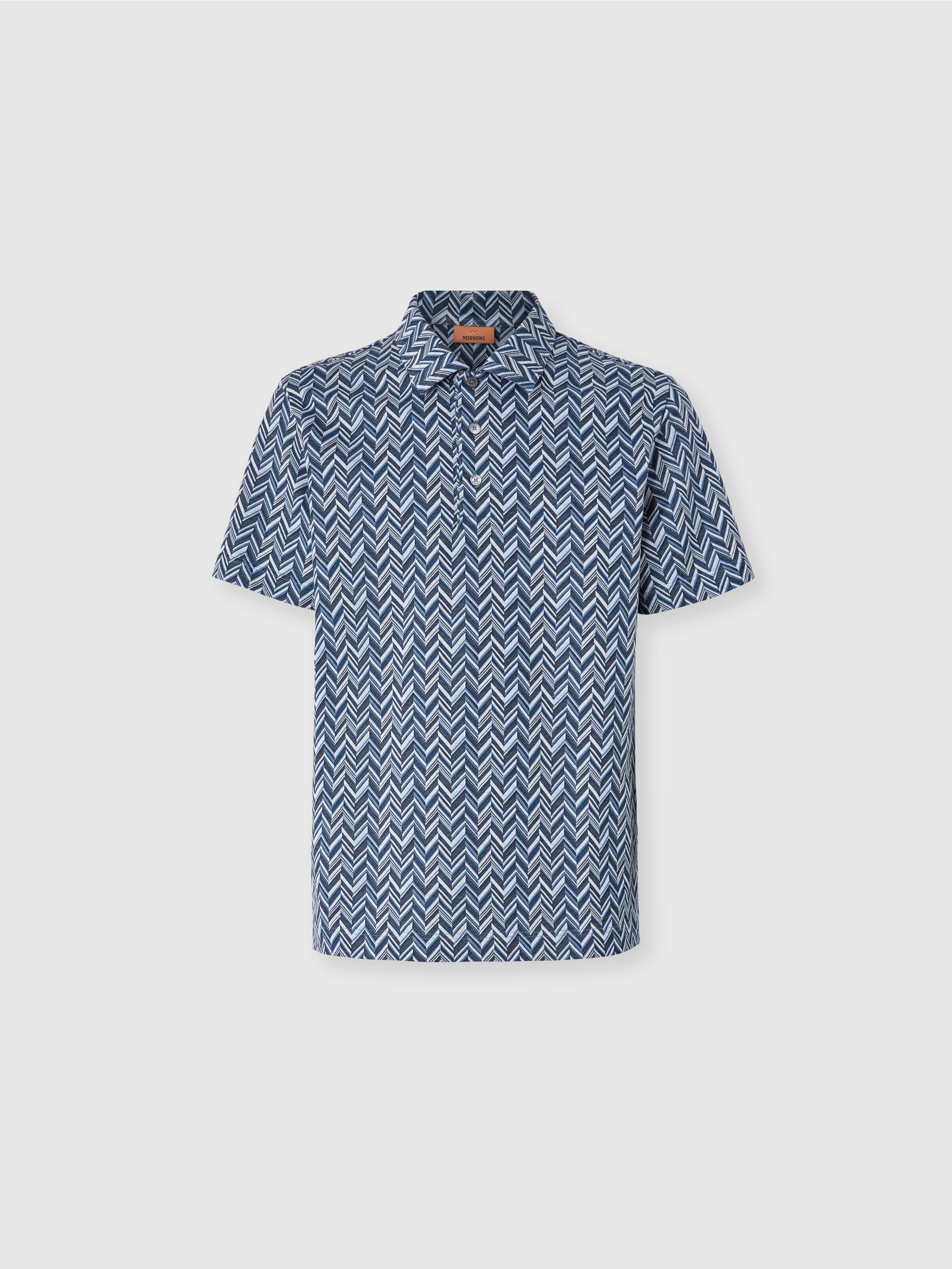 Polo en jersey de coton jacquard zigzag, Bleu - 0