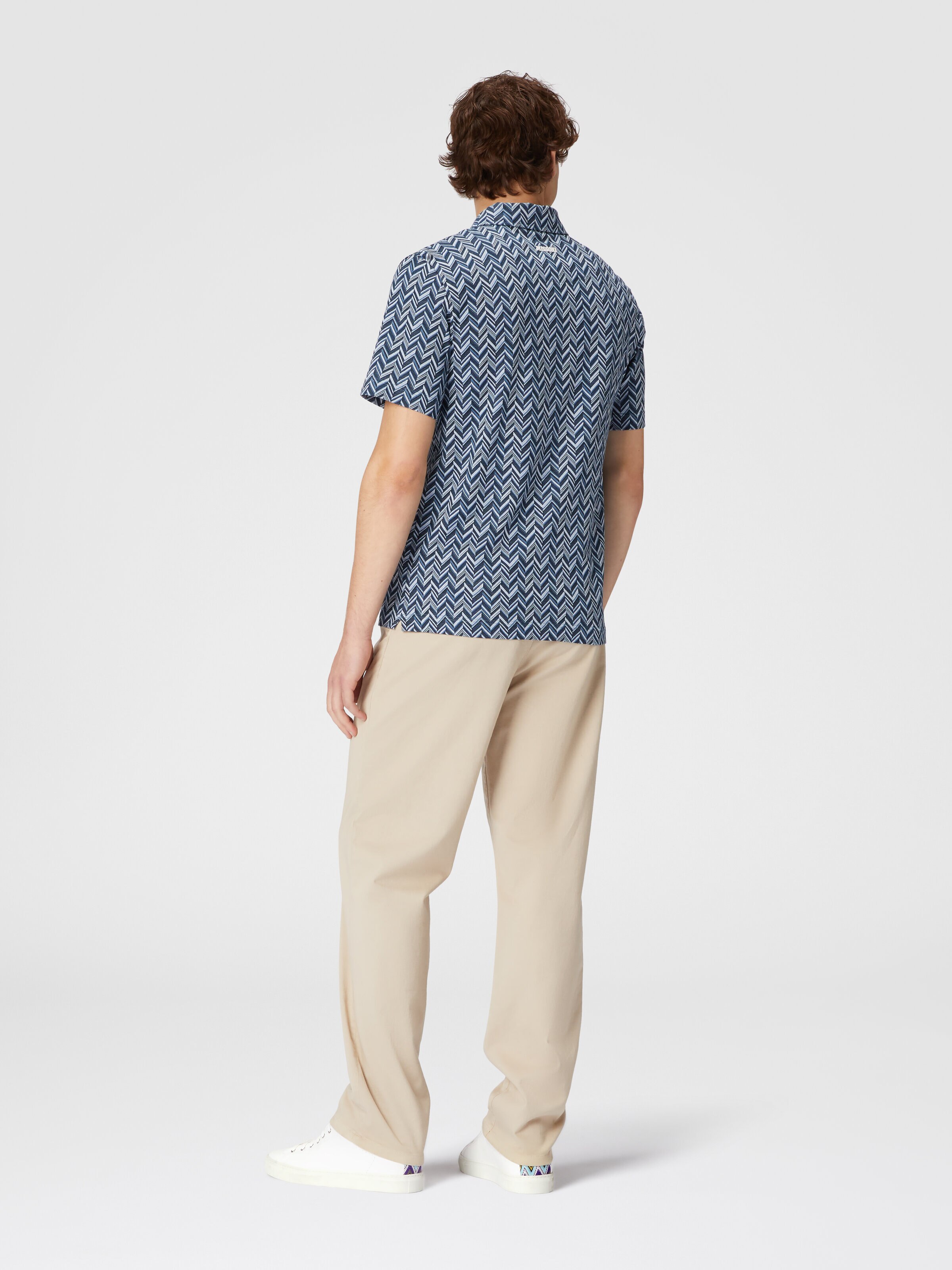 Polo en jersey de coton jacquard zigzag, Bleu - 2