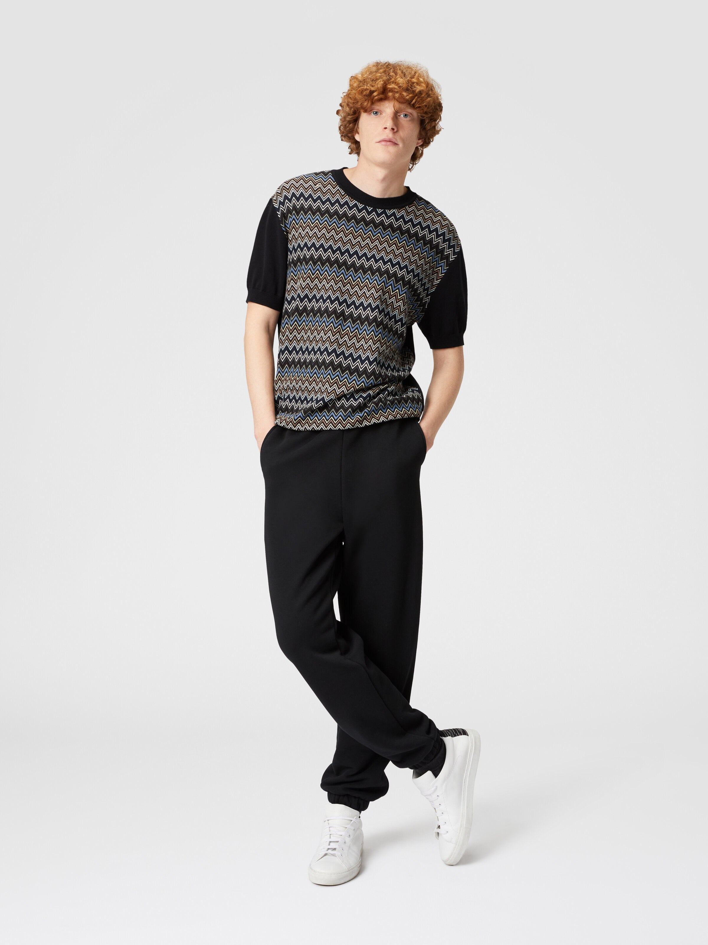 Cotton fleece joggers with knitted insert, Multicoloured  - 3