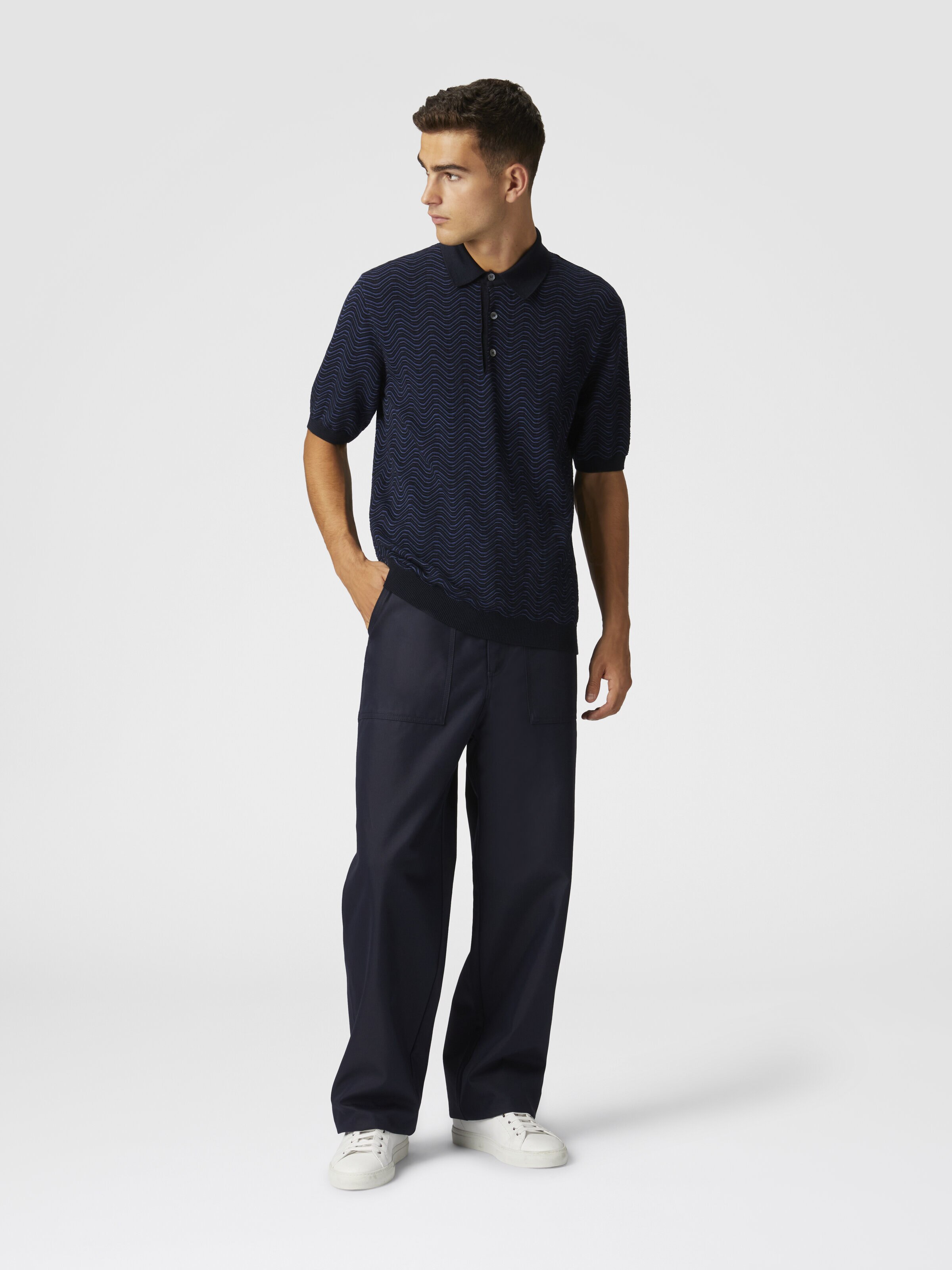 Cotton-blend drill cargo pants, Blue - 1