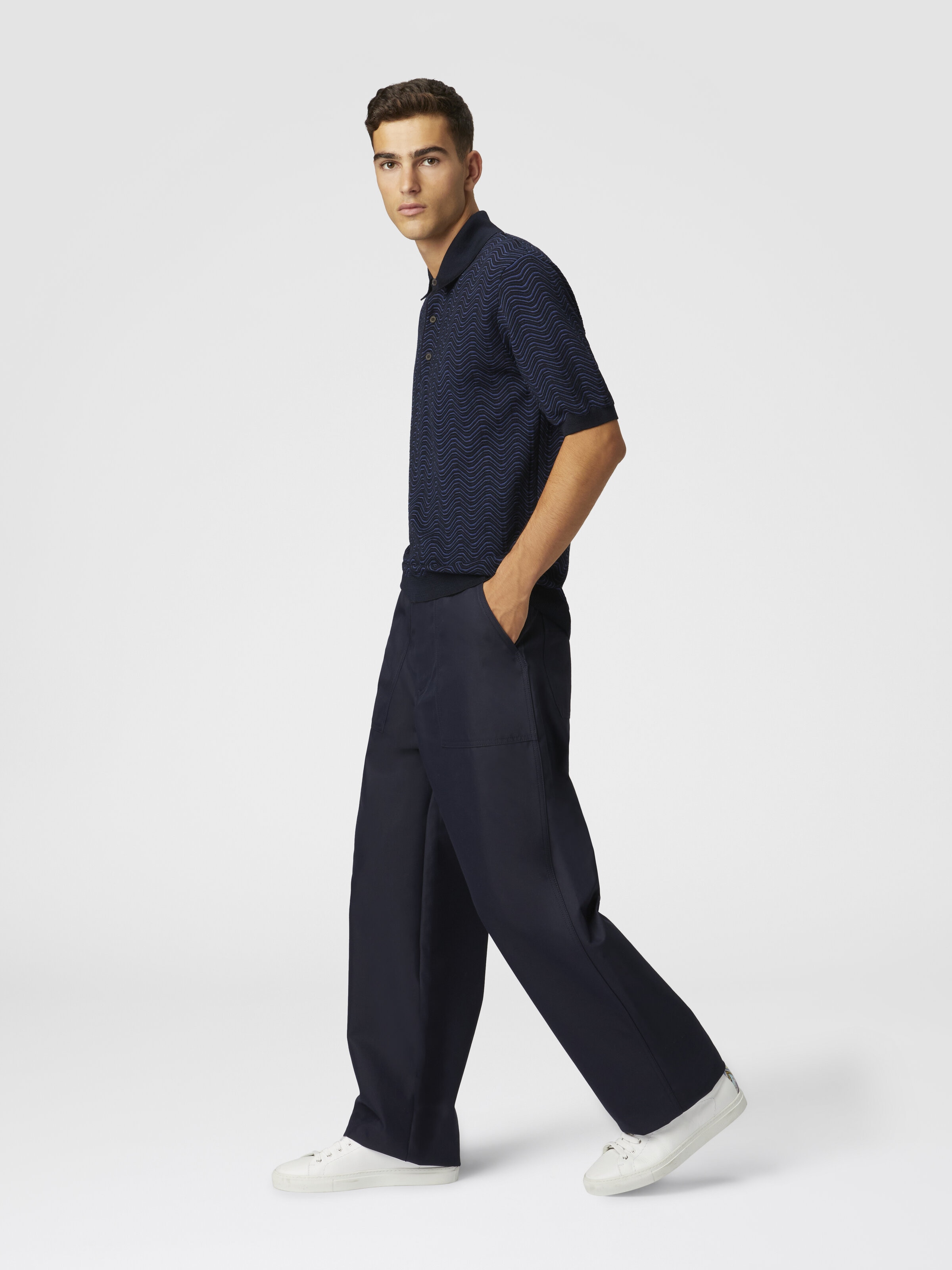 Cotton-blend drill cargo pants, Blue - 3