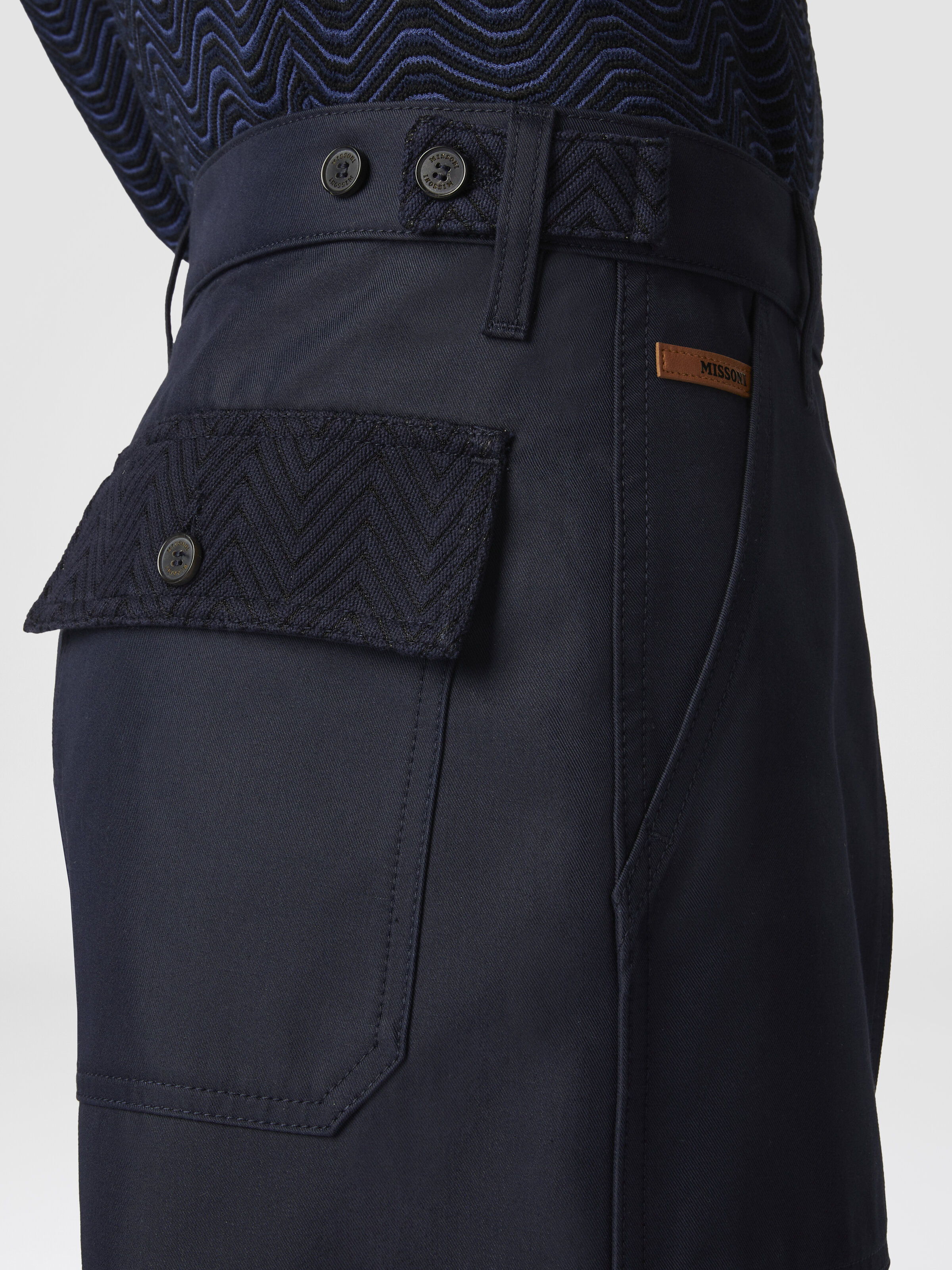 Cotton-blend drill cargo pants, Blue - 4