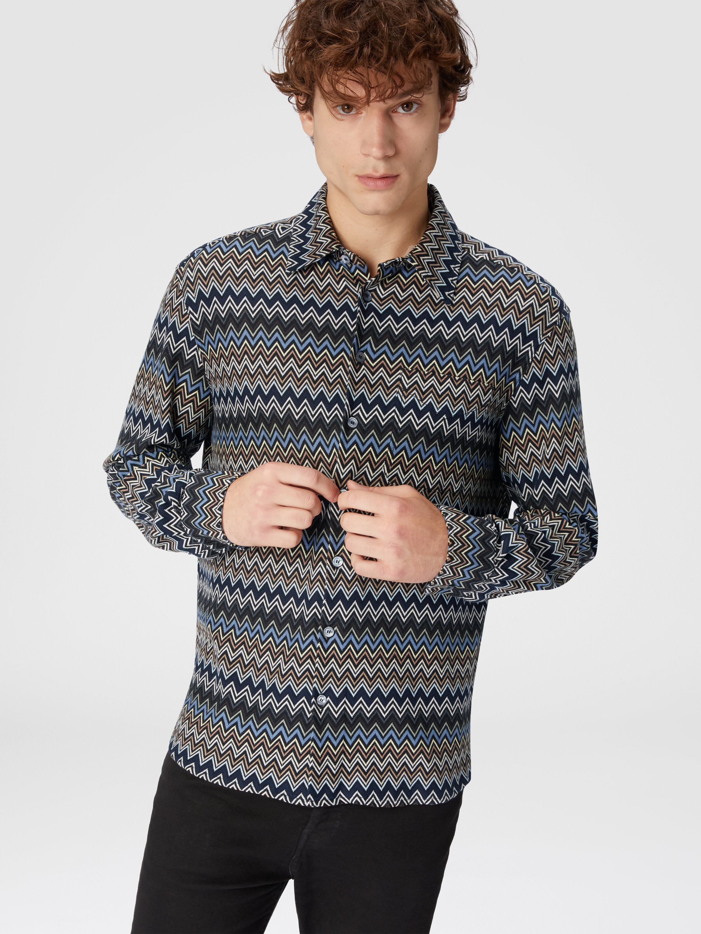 Camicia in cotone zig zag, Multicolore  - 3