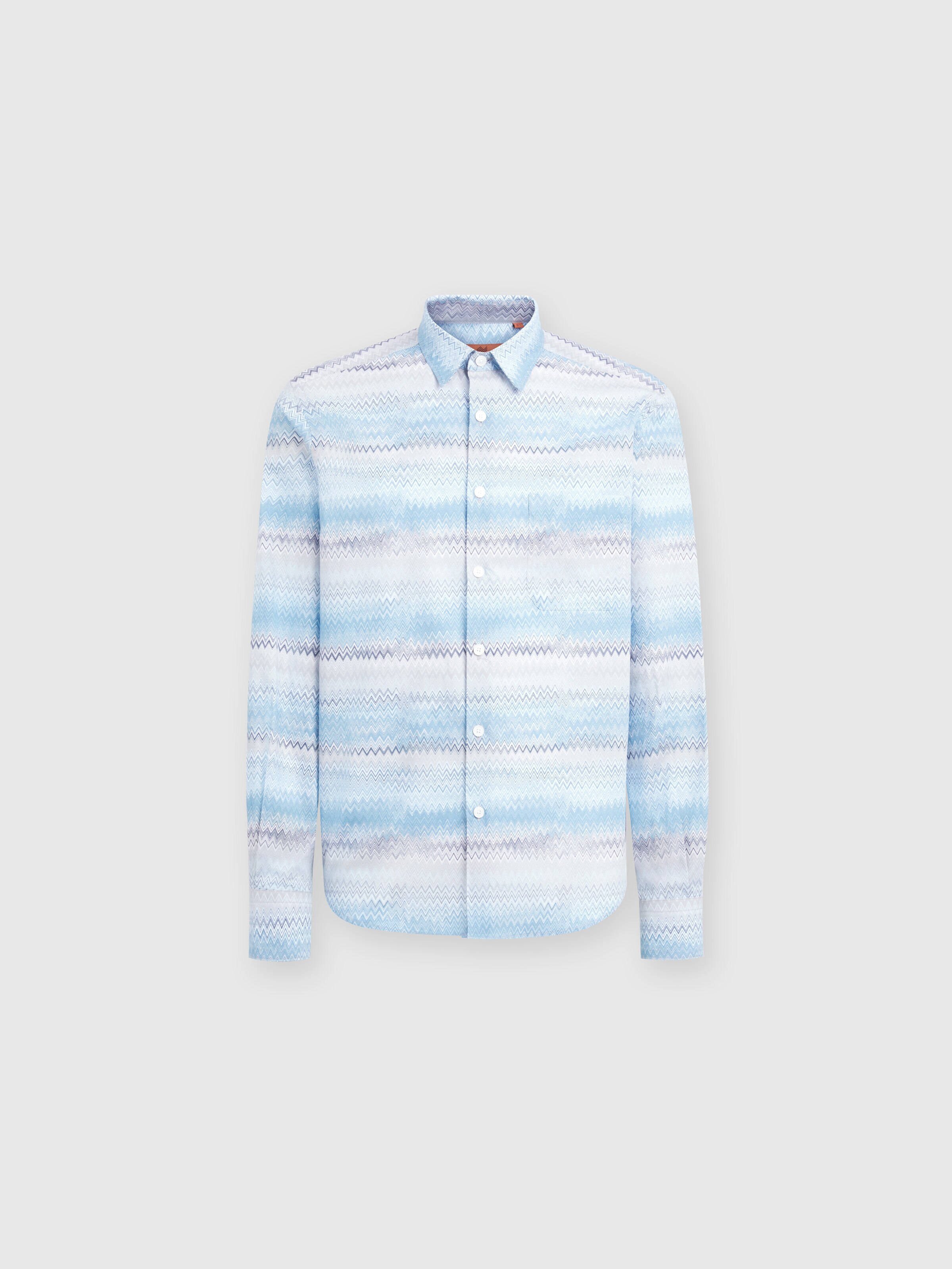 Zigzag print cotton poplin shirt, Blue & Grey - 0