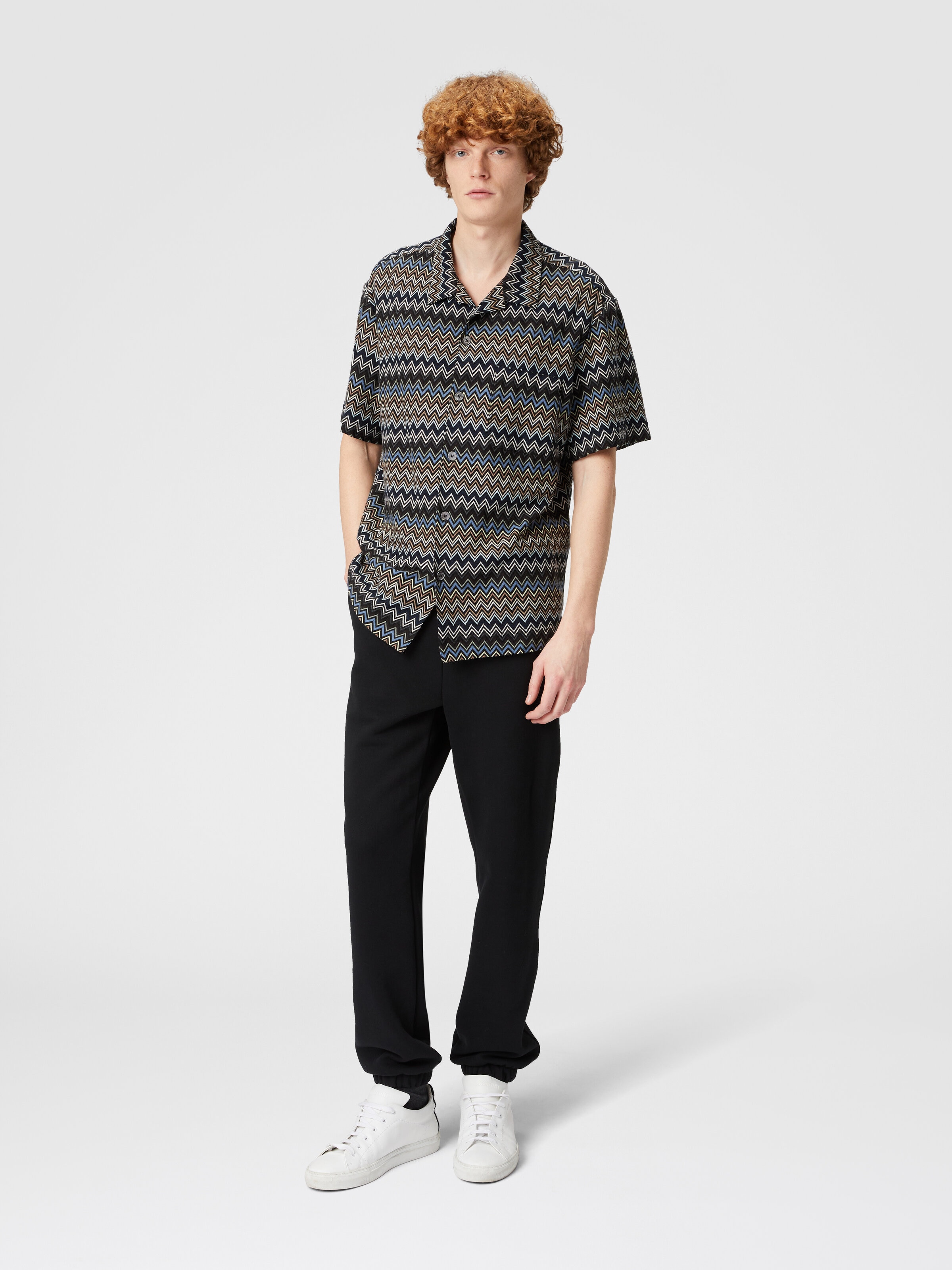 Camicia taglio bowling in cotone zig zag, Multicolore  - 1
