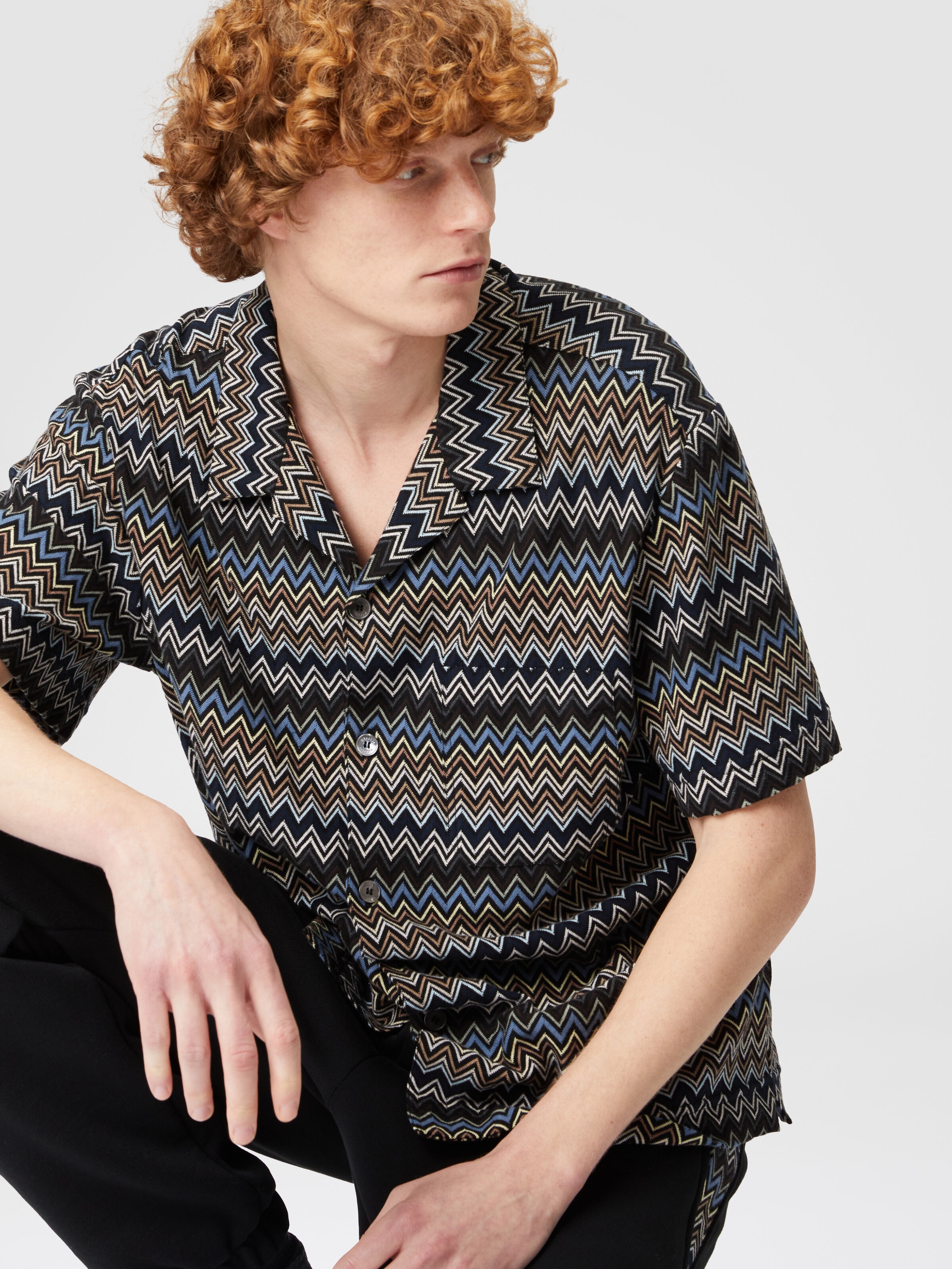 Camicia taglio bowling in cotone zig zag, Multicolore  - 3