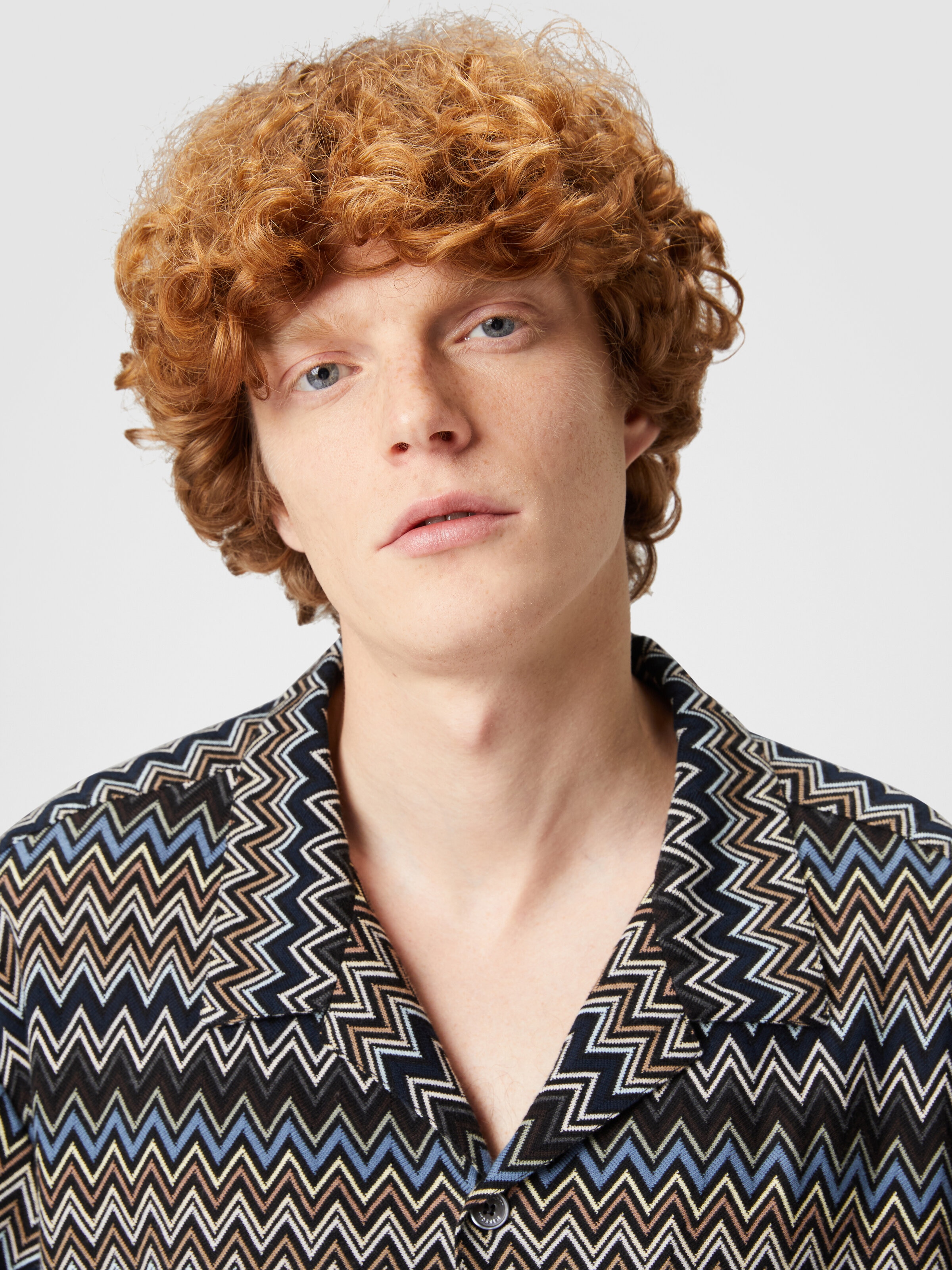Camicia taglio bowling in cotone zig zag, Multicolore  - 4