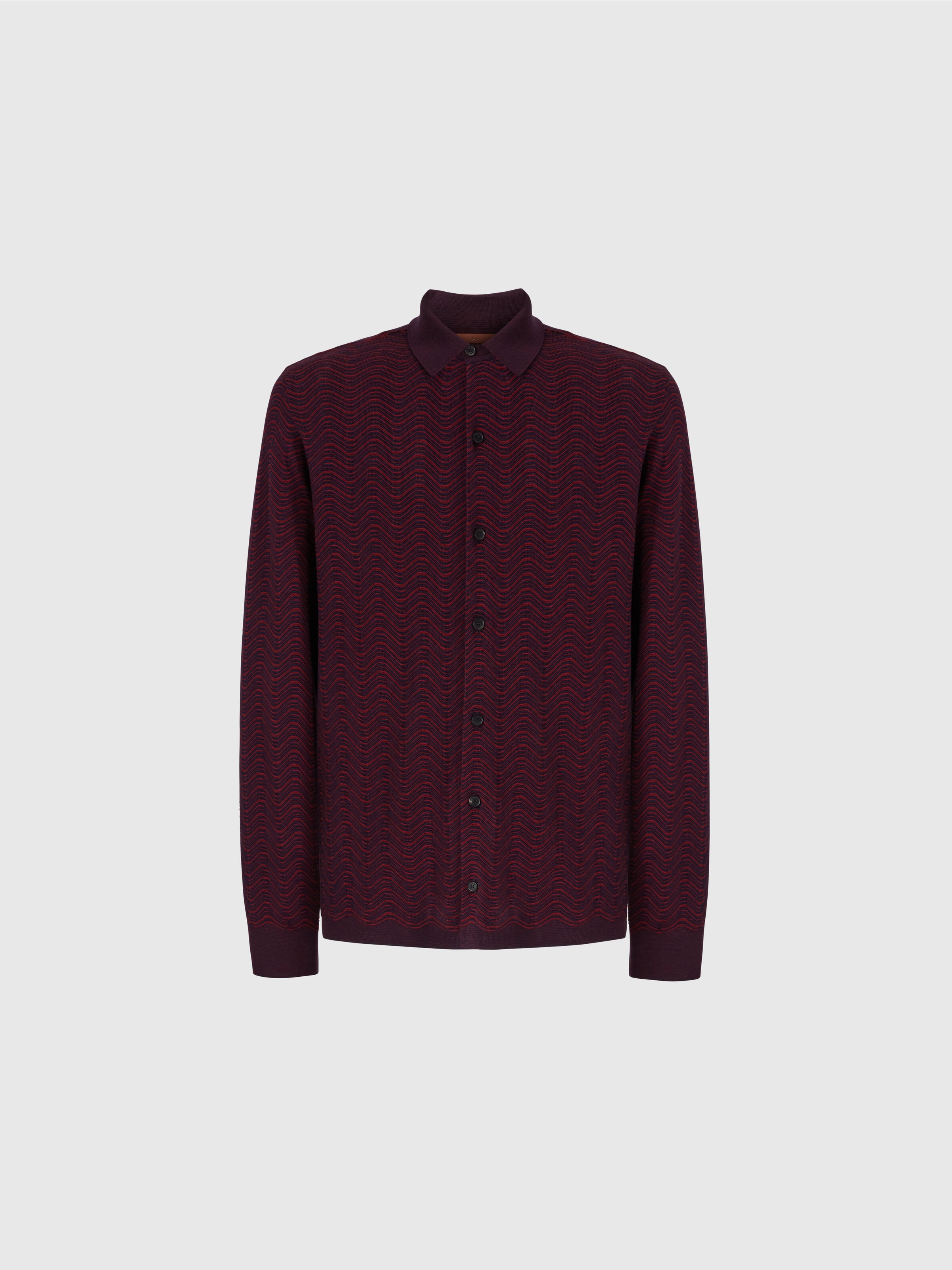 Virgin wool and viscose shirt with wave pattern, Red  - 0