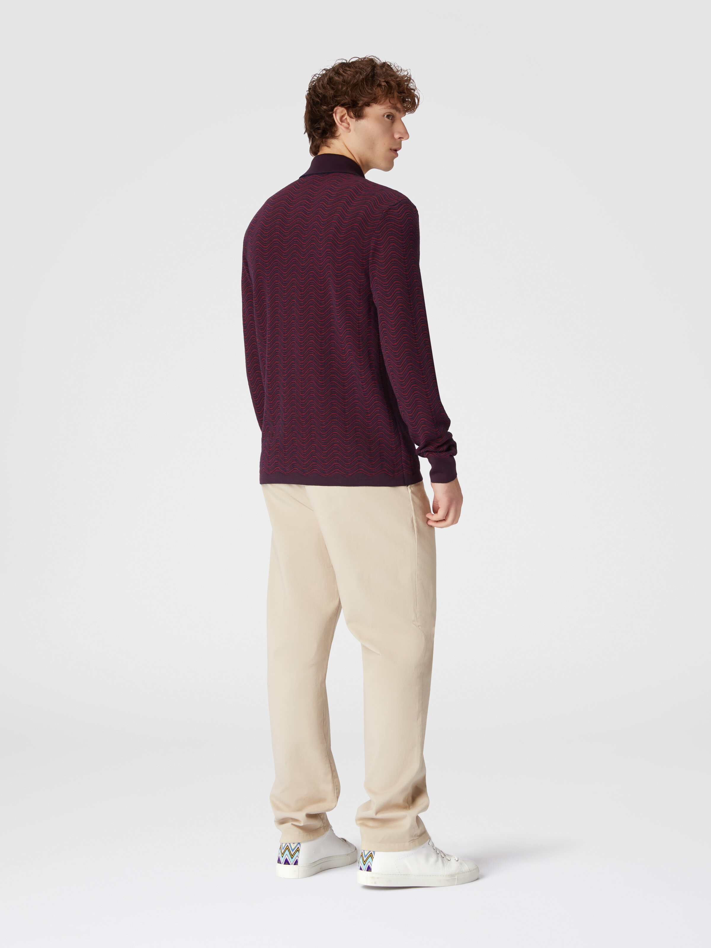 Virgin wool and viscose shirt with wave pattern, Red  - 2