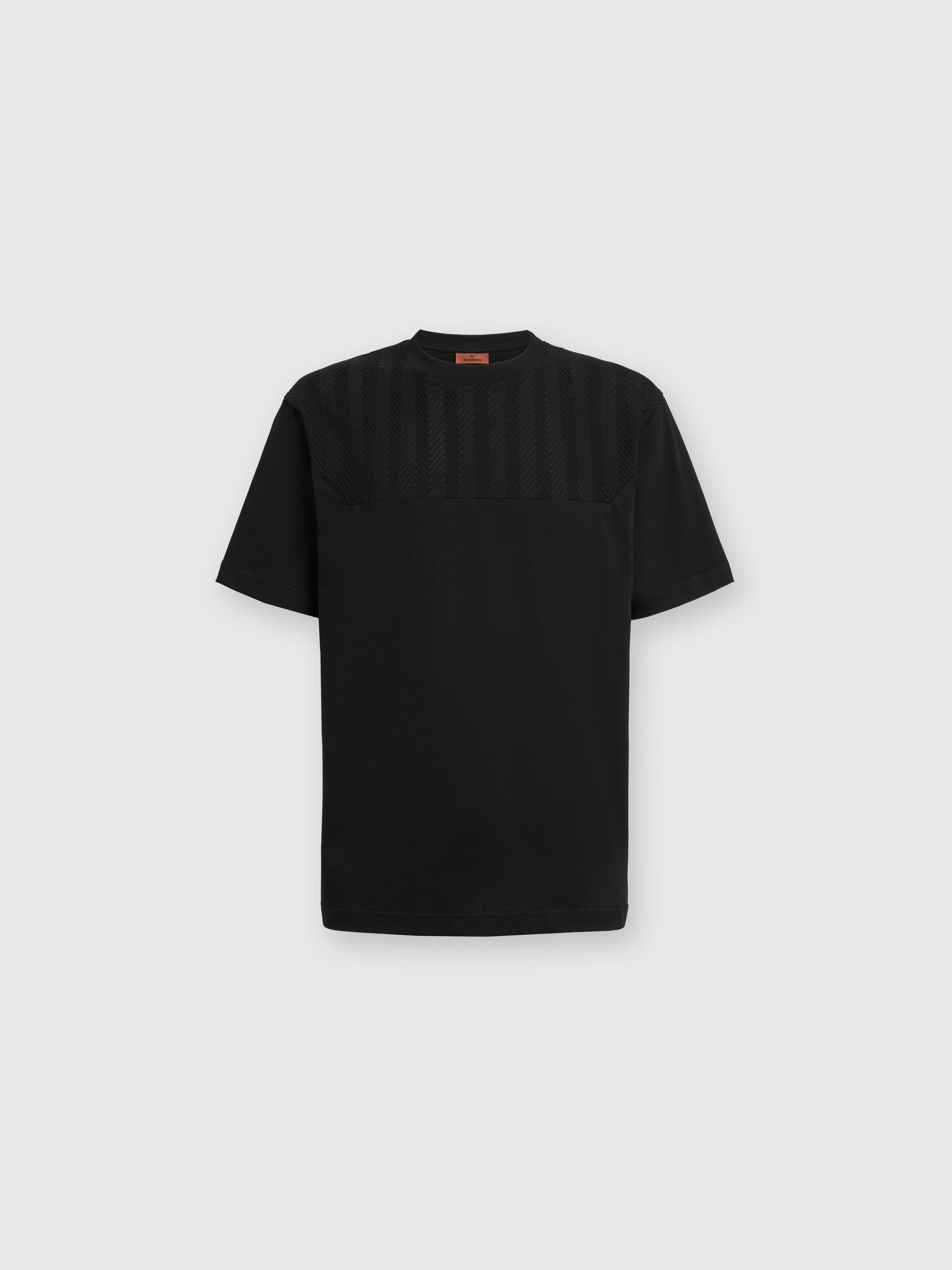 Cotton jersey T-shirt with zigzag insert, Black    - 0
