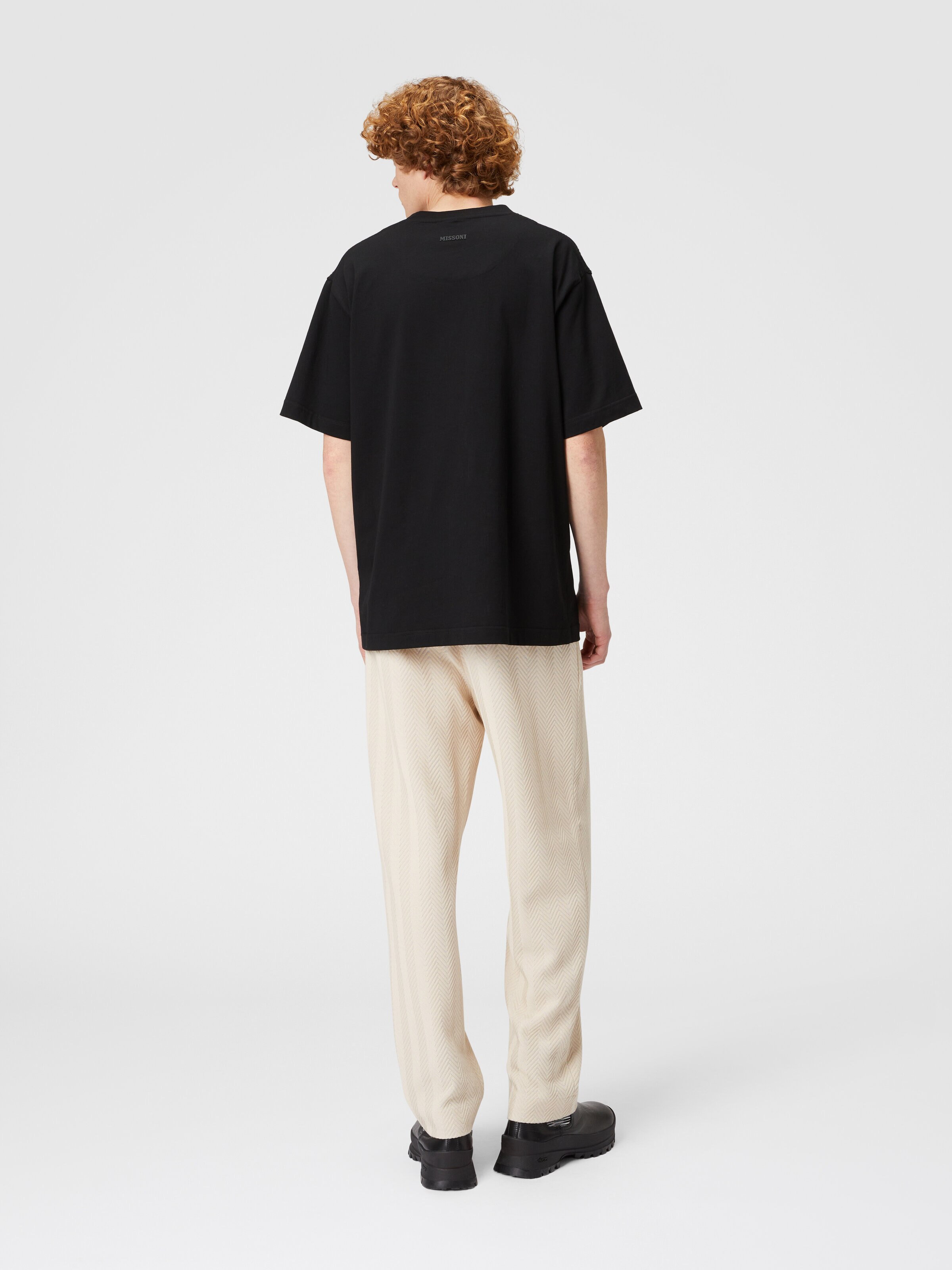 Cotton jersey T-shirt with zigzag insert, Black    - 2