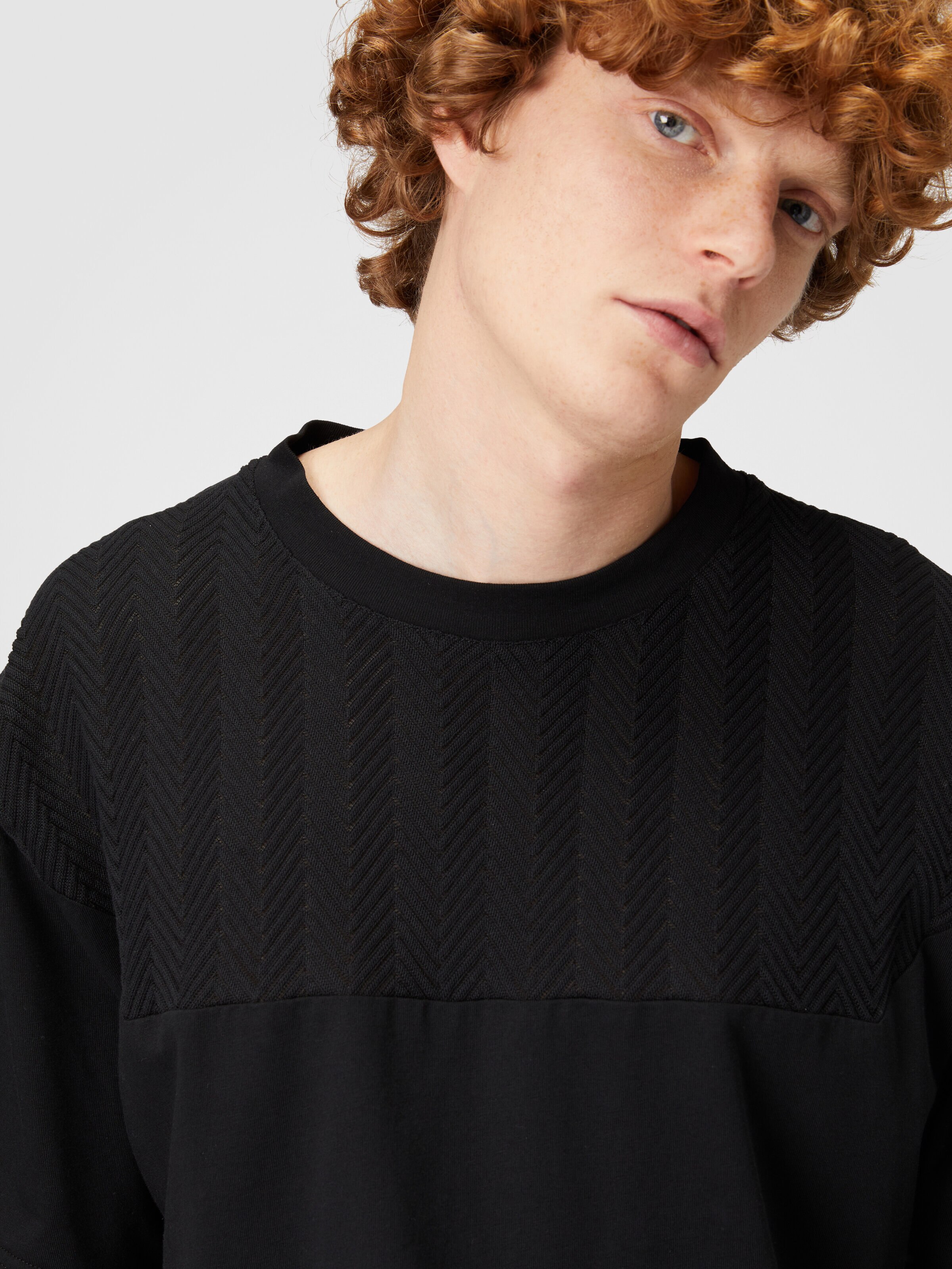 Cotton jersey T-shirt with zigzag insert, Black    - 4