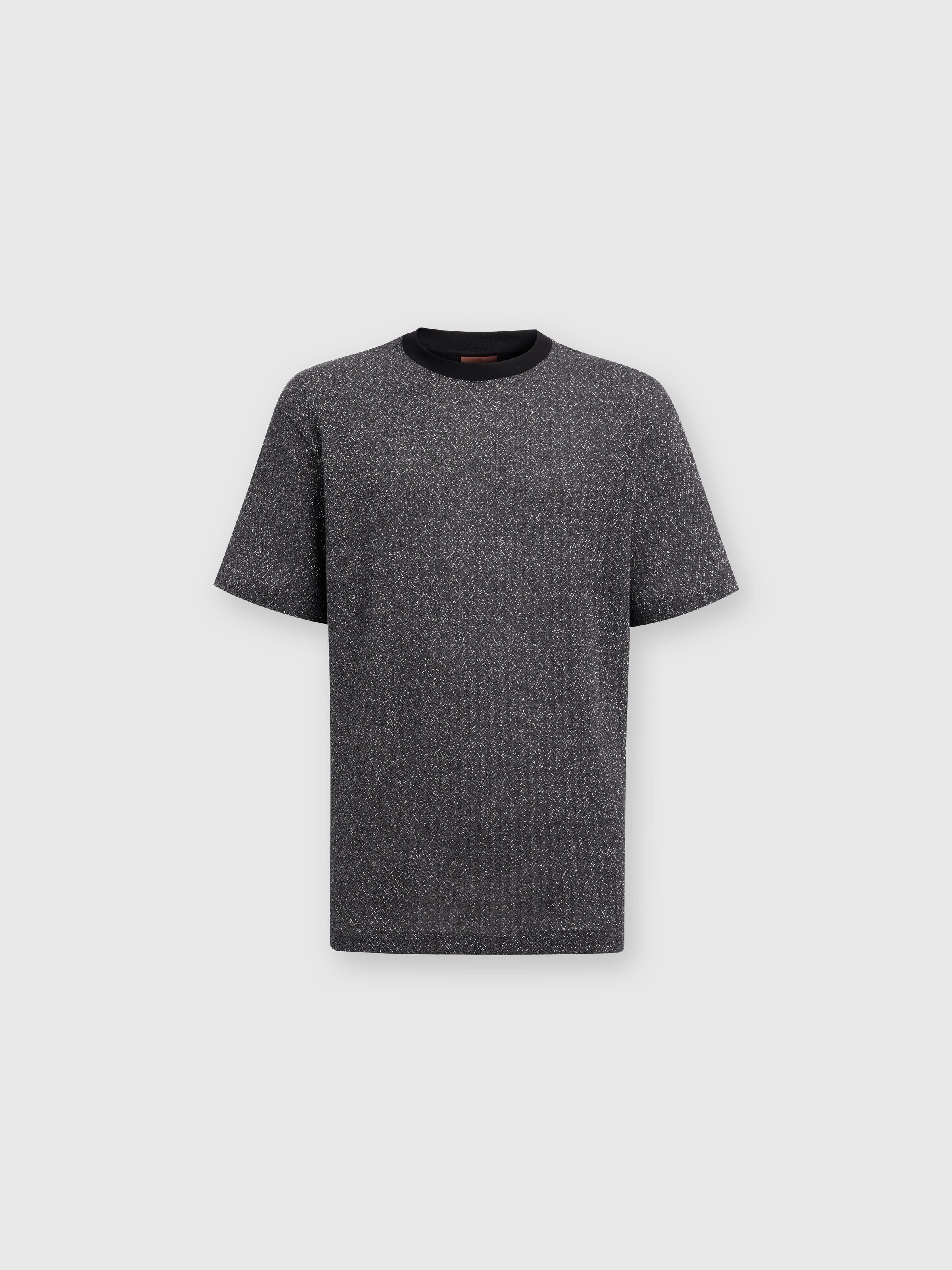 Lamé zig zag cotton and viscose T-shirt, Black & Multicoloured  - 0