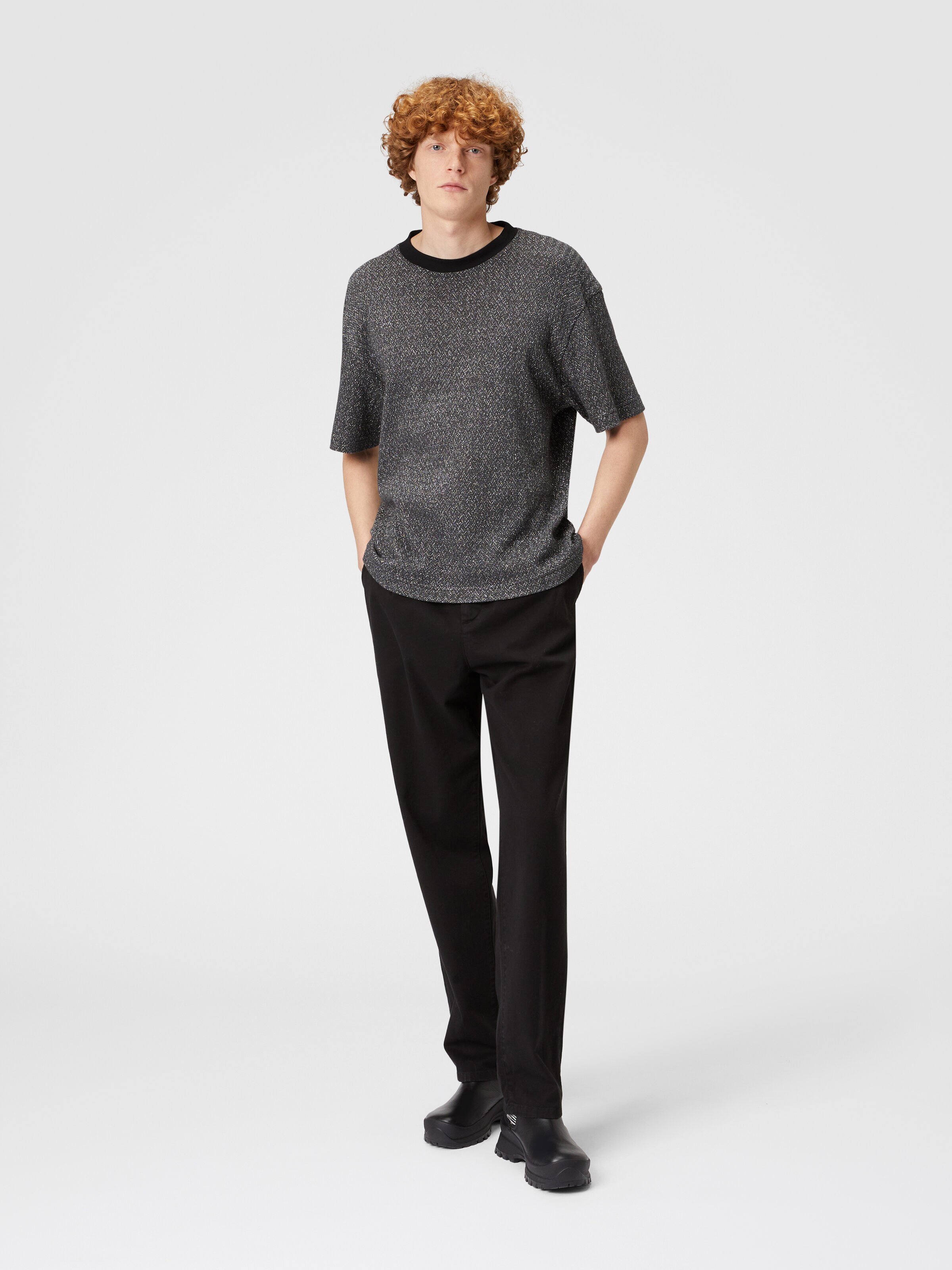 Lamé zig zag cotton and viscose T-shirt, Black & Multicoloured  - 1