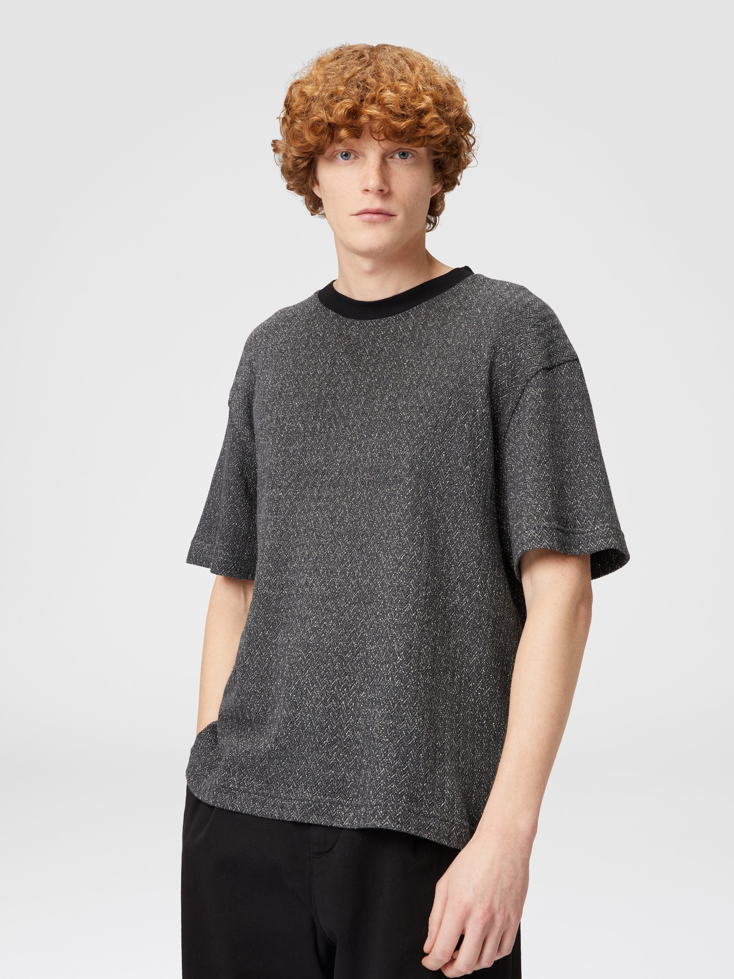 Lamé zig zag cotton and viscose T-shirt, Black & Multicoloured  - 3