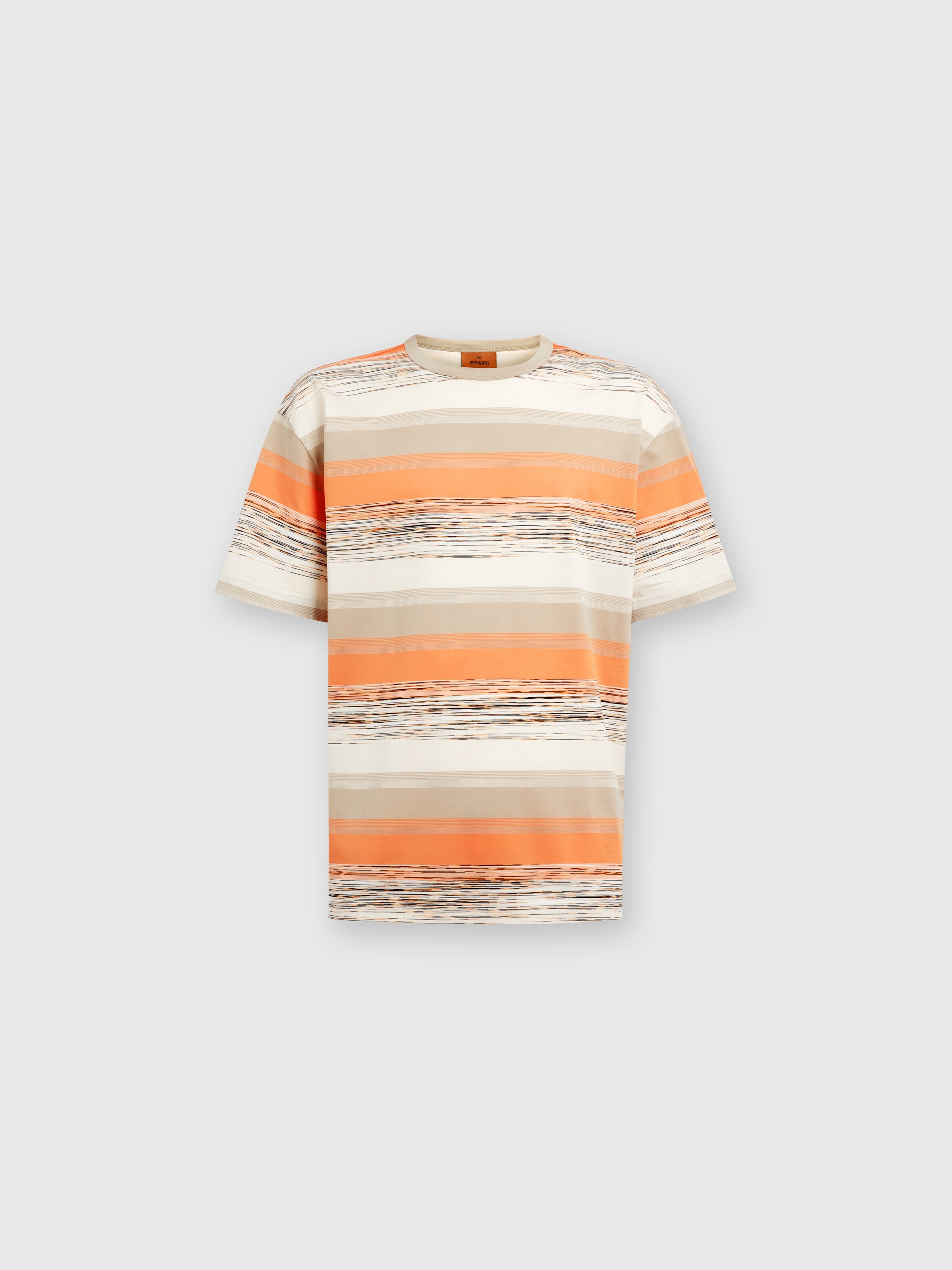 Striped cotton jersey T shirt with logo Orange Beige Missoni