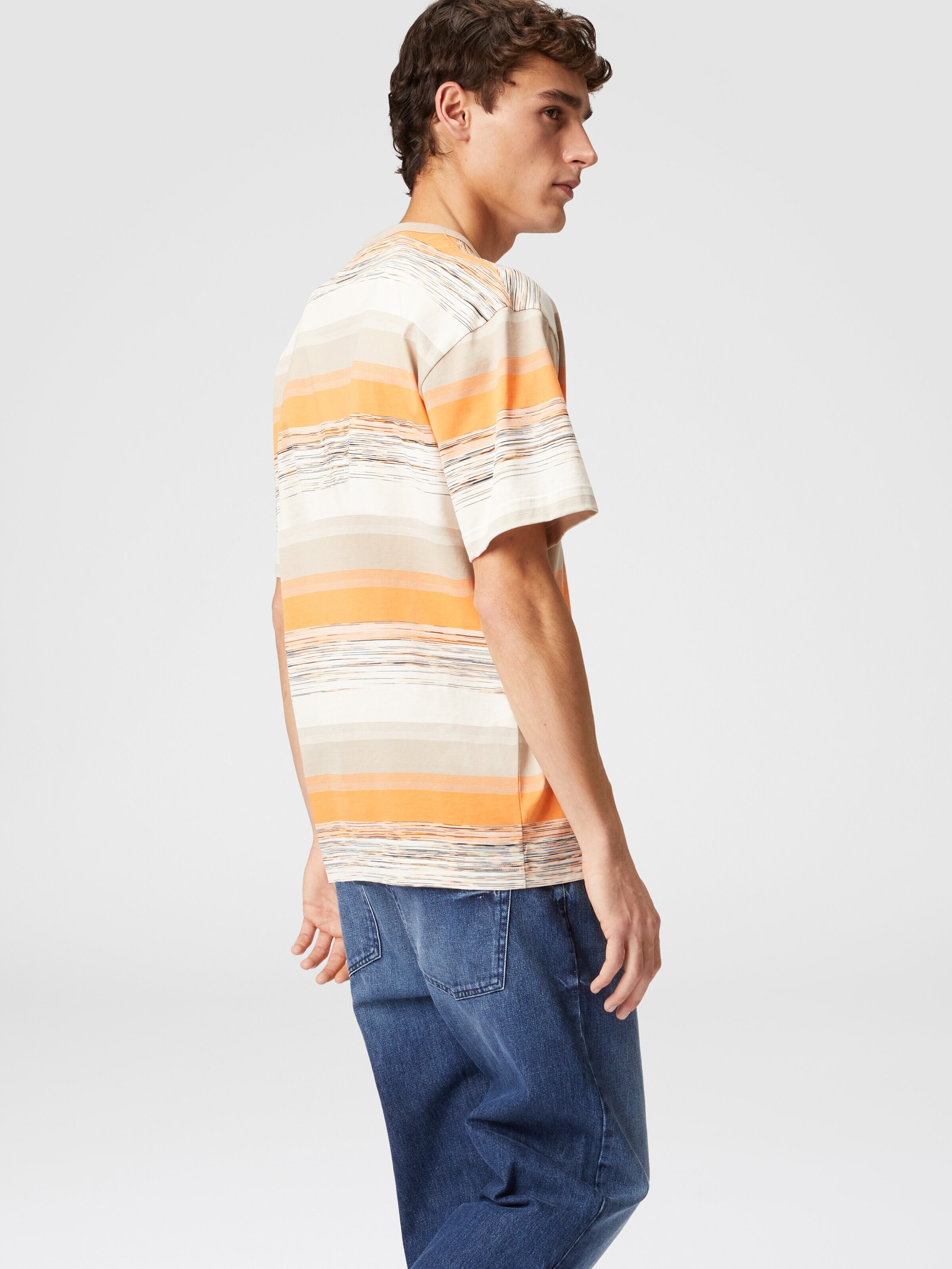 Striped cotton jersey T-shirt with logo, Orange & Beige - 3
