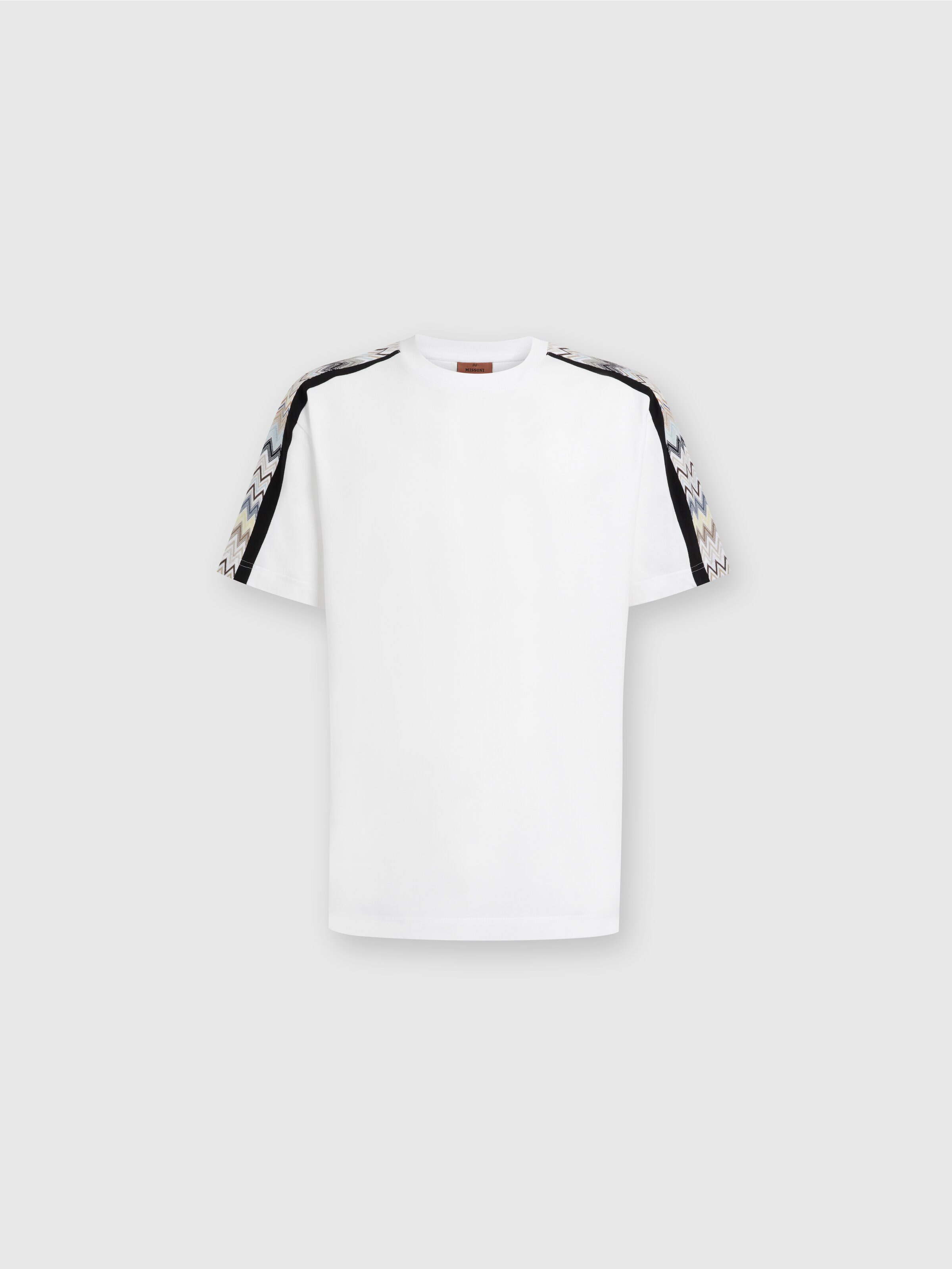 Cotton jersey T-shirt with zigzag inserts, Multicoloured  - 0
