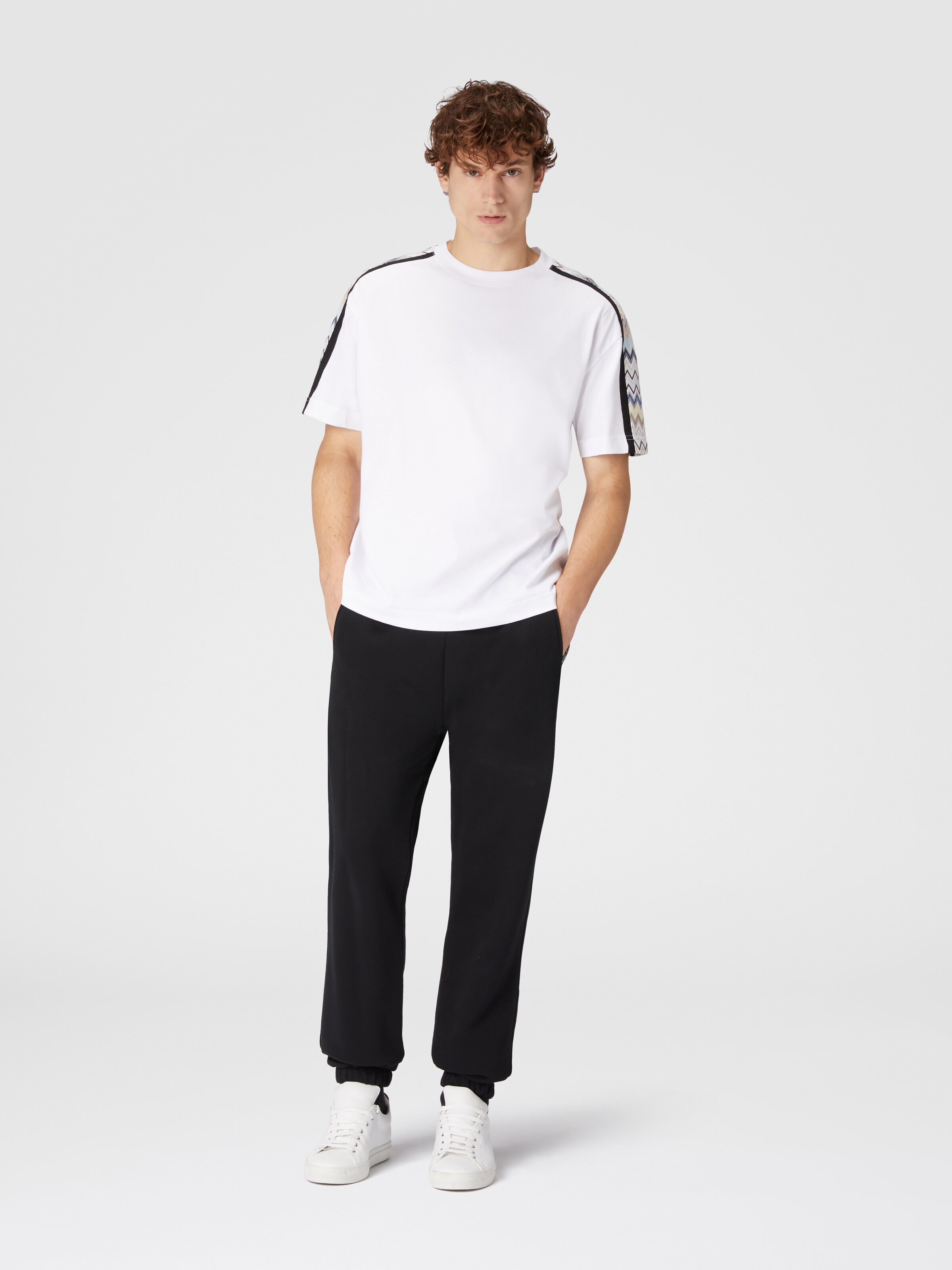 Cotton jersey T-shirt with zigzag inserts, Multicoloured  - 1