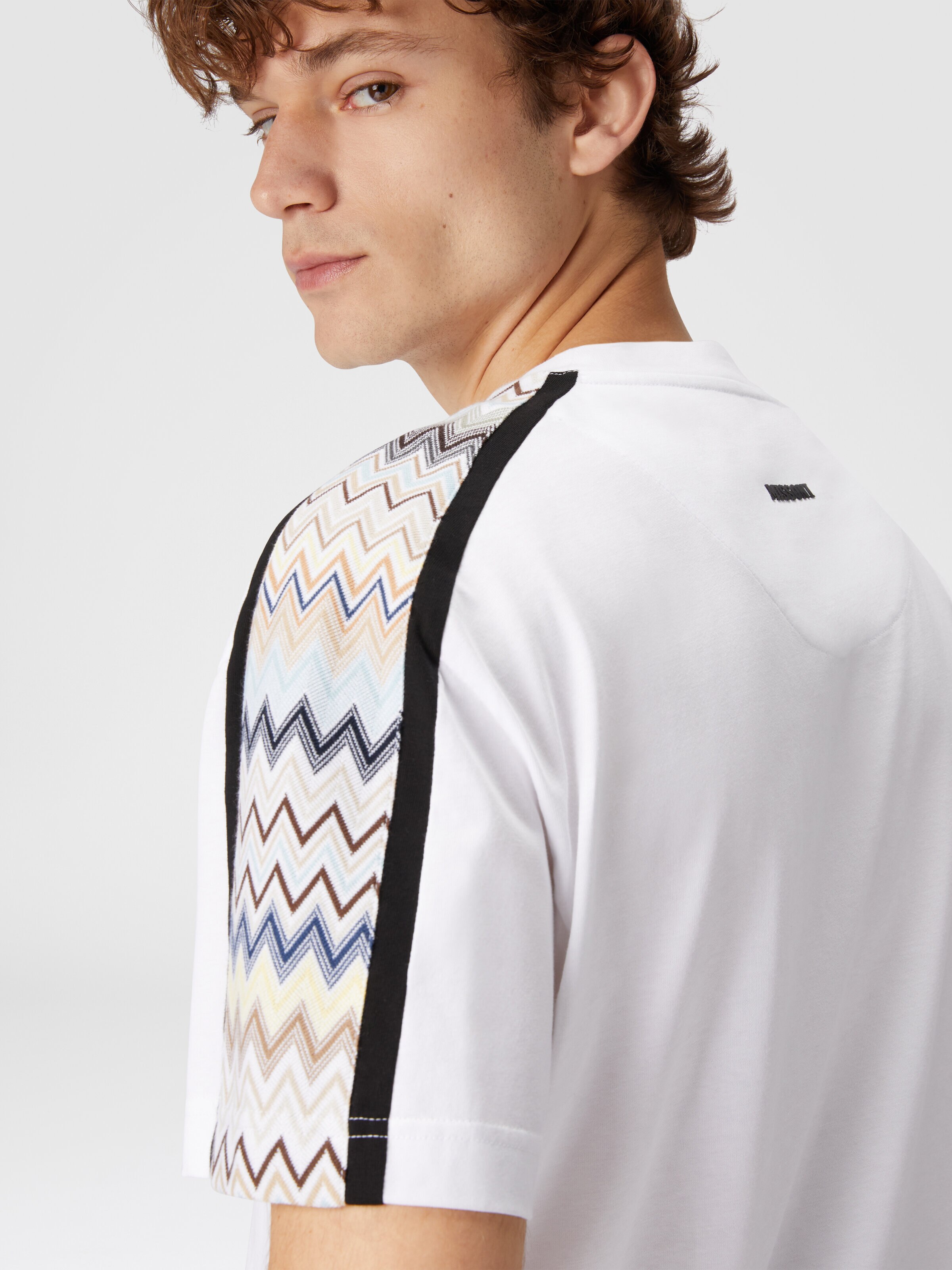 Cotton jersey T-shirt with zigzag inserts, Multicoloured  - 3