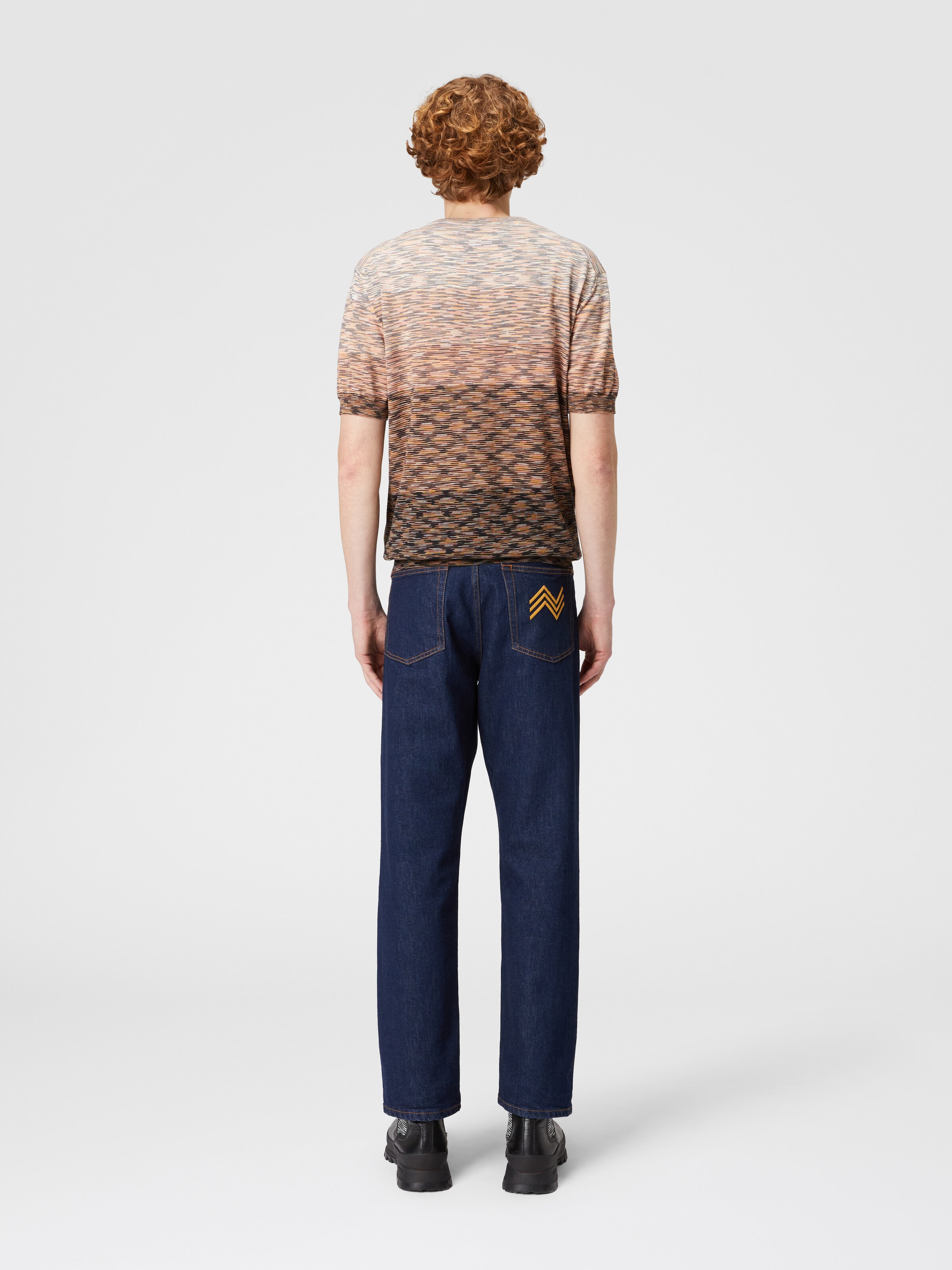 T-shirt en maille de coton flammé, Orange & Brun - 2