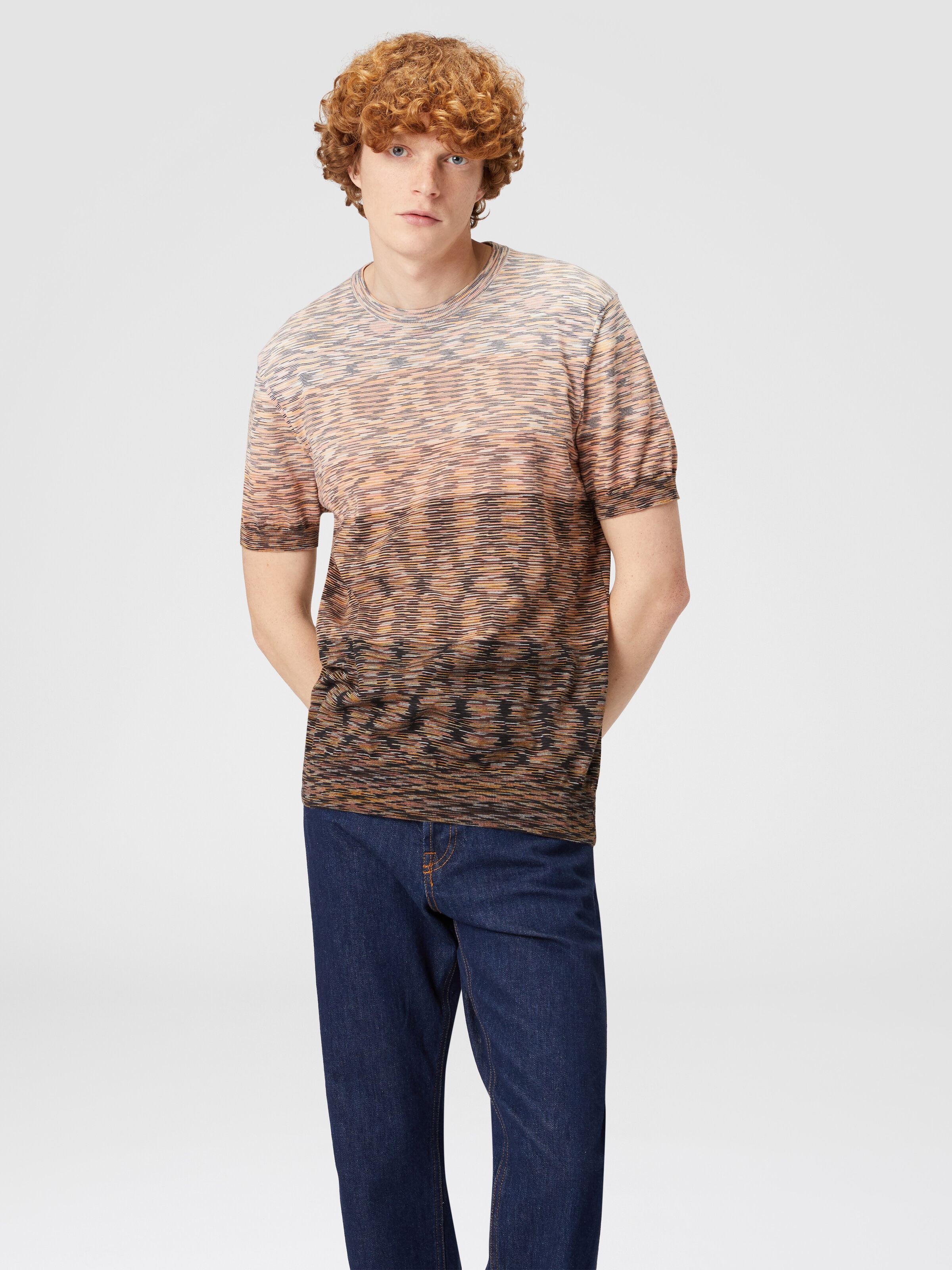 T-shirt en maille de coton flammé, Orange & Brun - 3