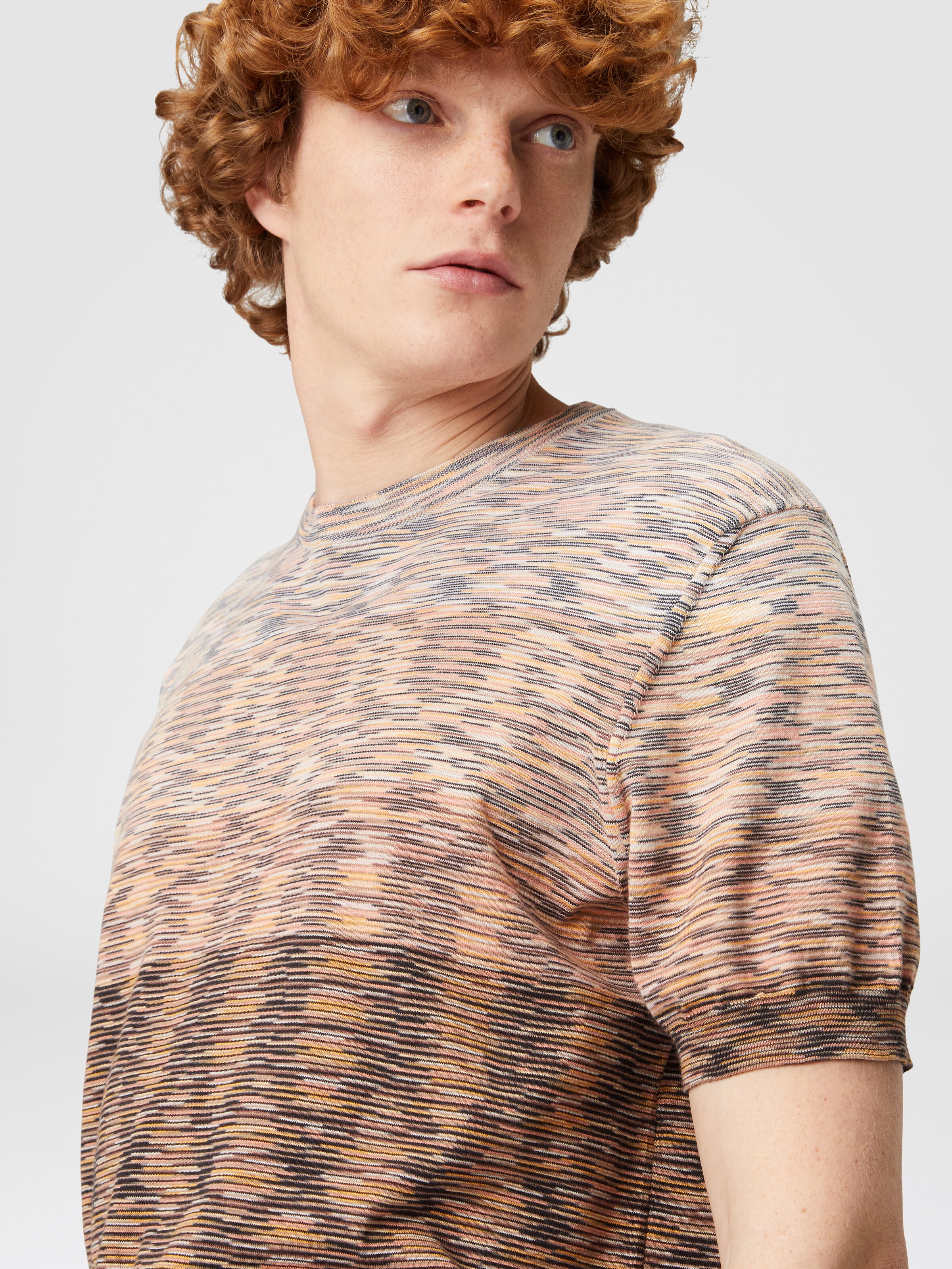 T-shirt en maille de coton flammé, Orange & Brun - 4