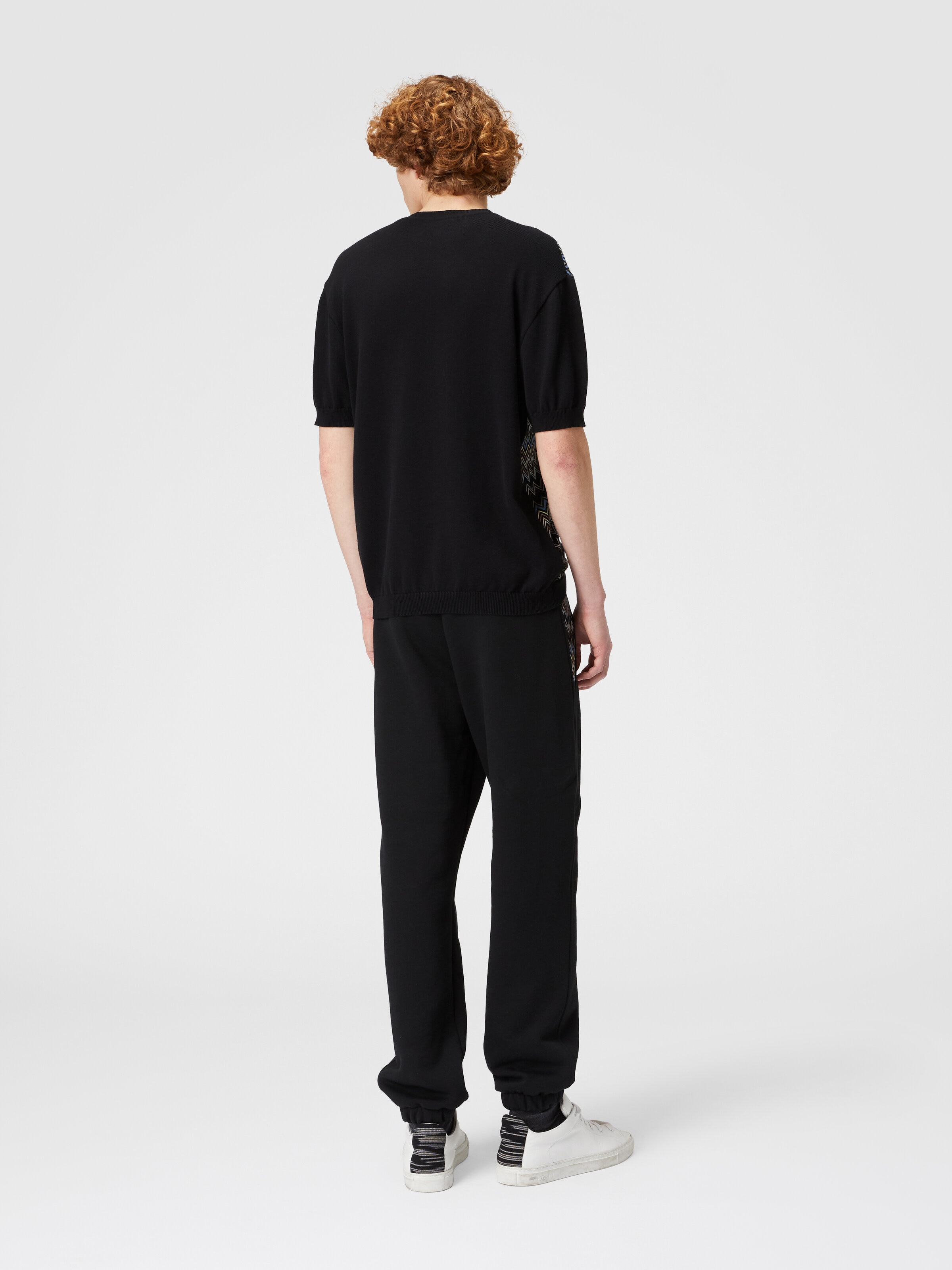 Zigzag cotton knit T-shirt with solid color inserts, Black & Multicoloured  - 2