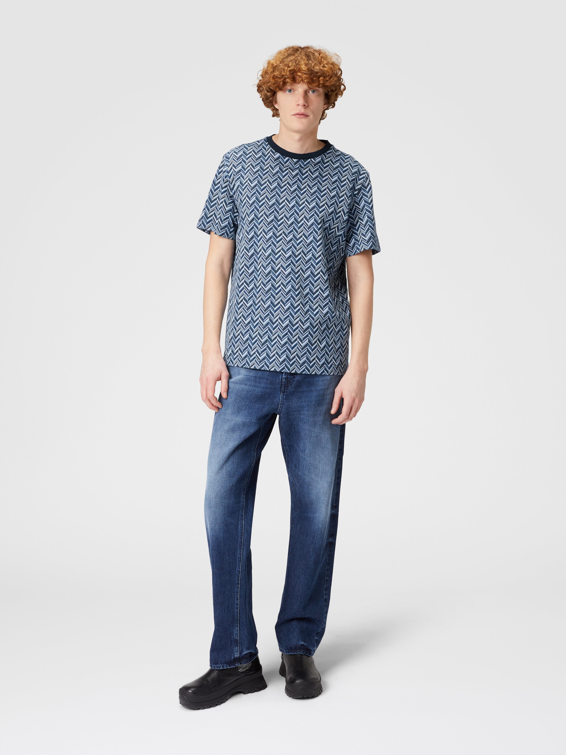Zig zag jacquard cotton jersey T-shirt, Blue - 1