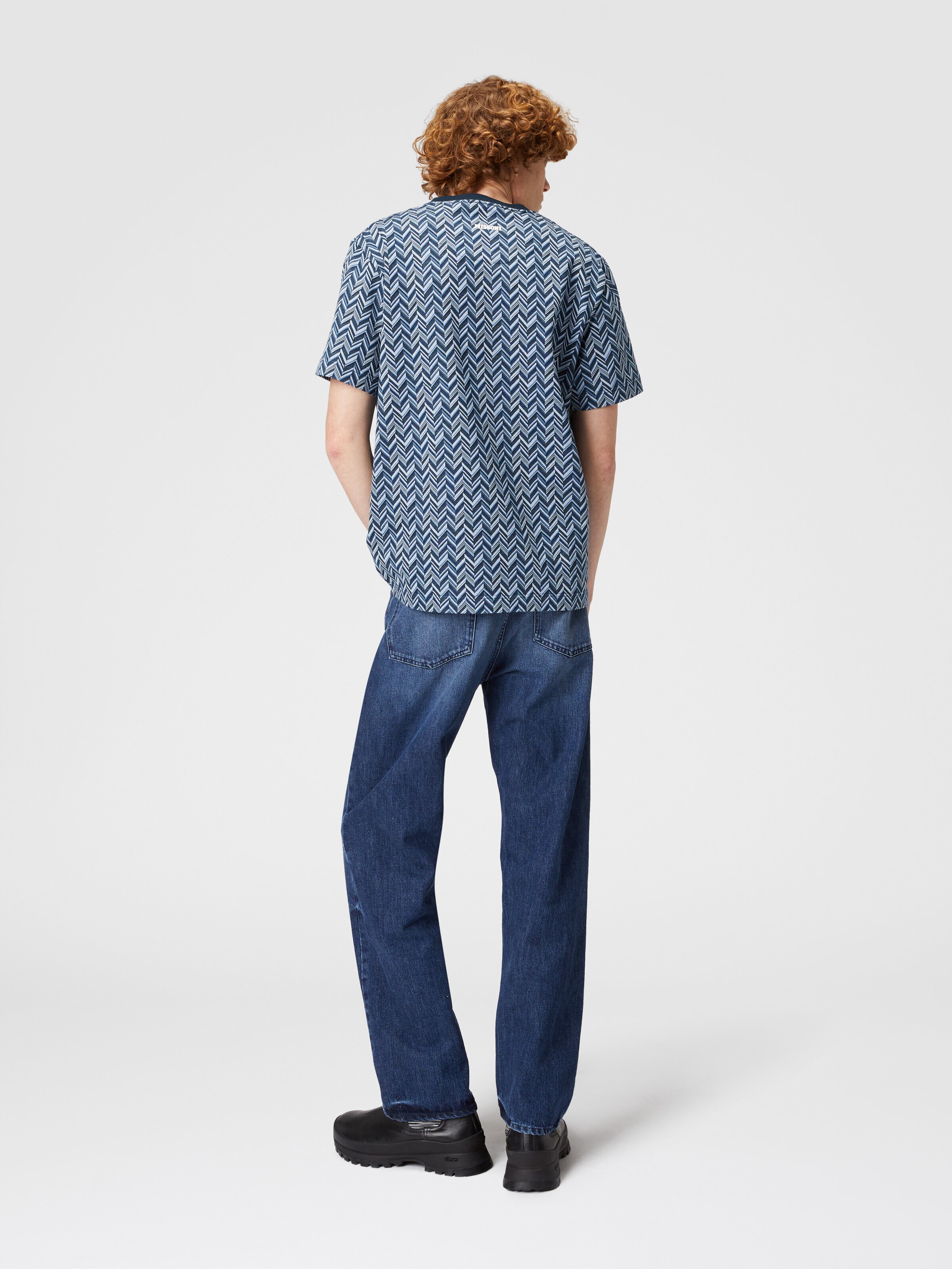 Zig zag jacquard cotton jersey T-shirt, Blue - 2