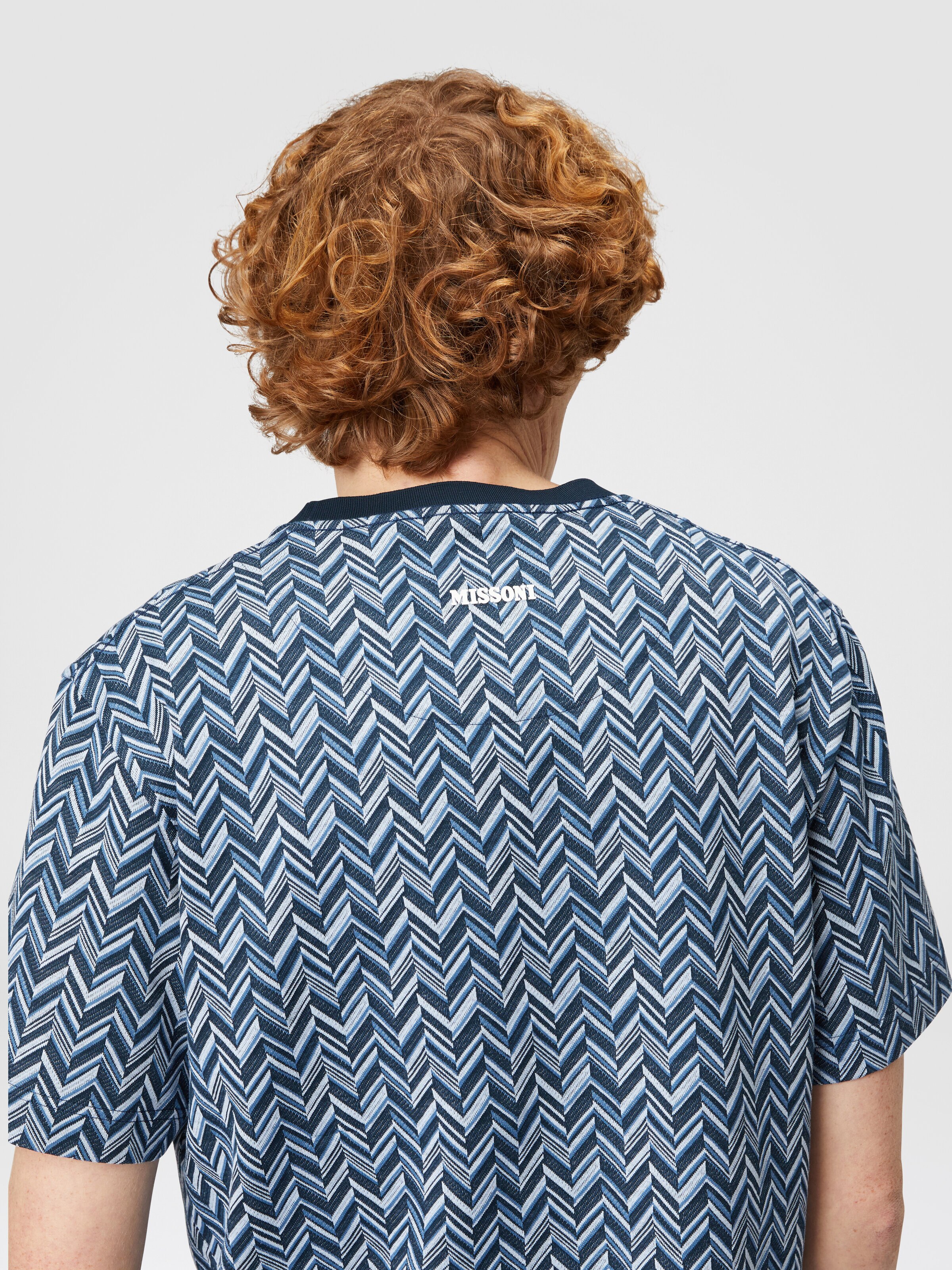 Zig zag jacquard cotton jersey T-shirt, Blue - 4