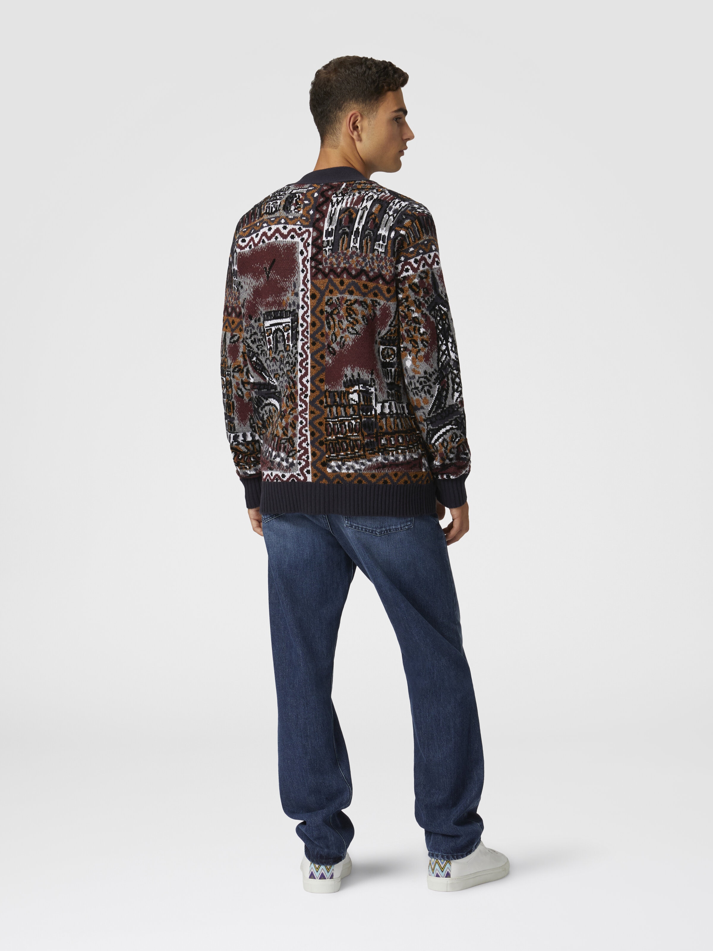 Jacquard wool-blend cardigan with postcard motif, Multicoloured  - 2