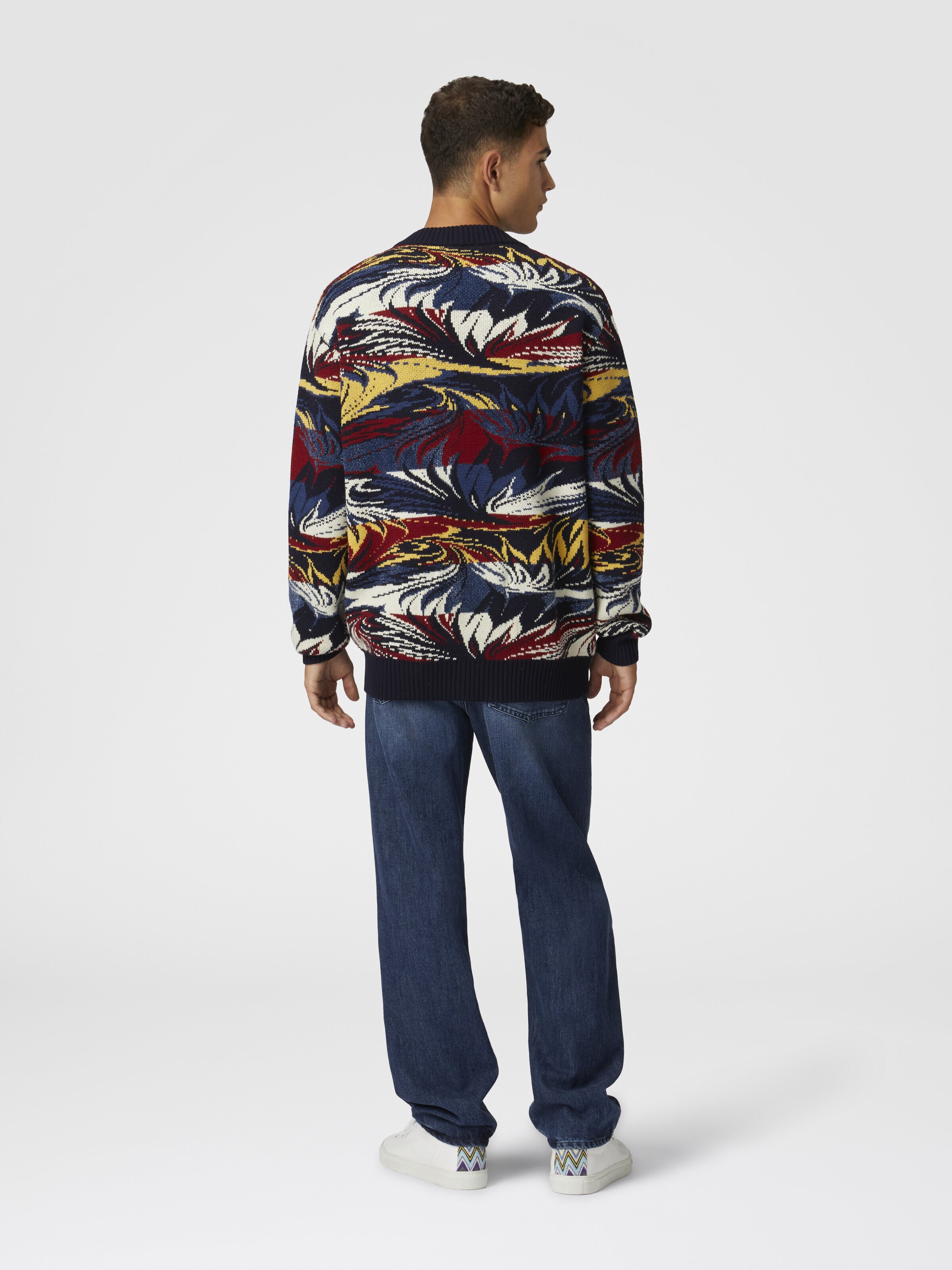 Jacquard wool cardigan with Venetian paper motif, Blue & Multicoloured  - 2