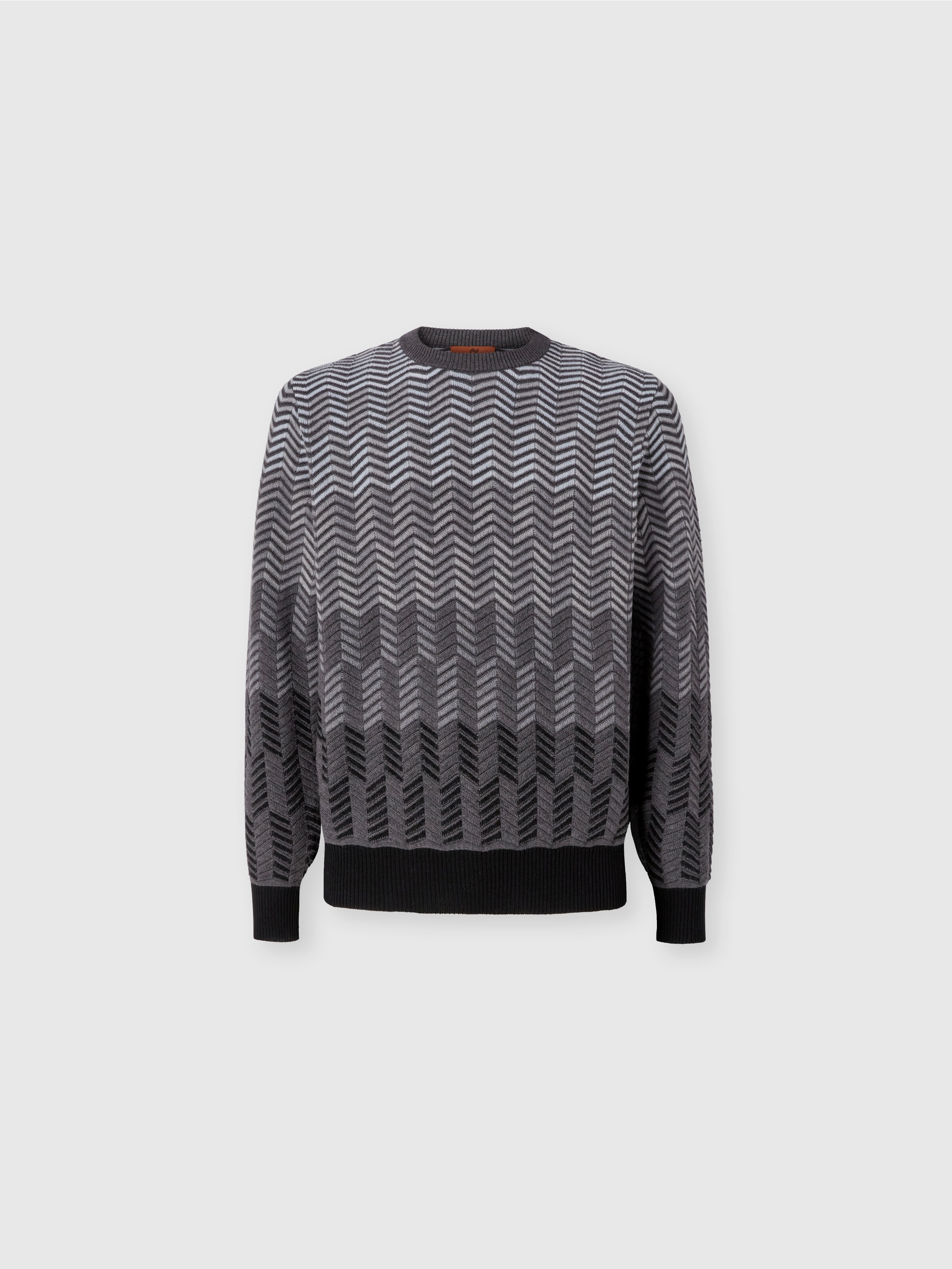 Zigzag virgin wool crewneck pullover, Grey - 0