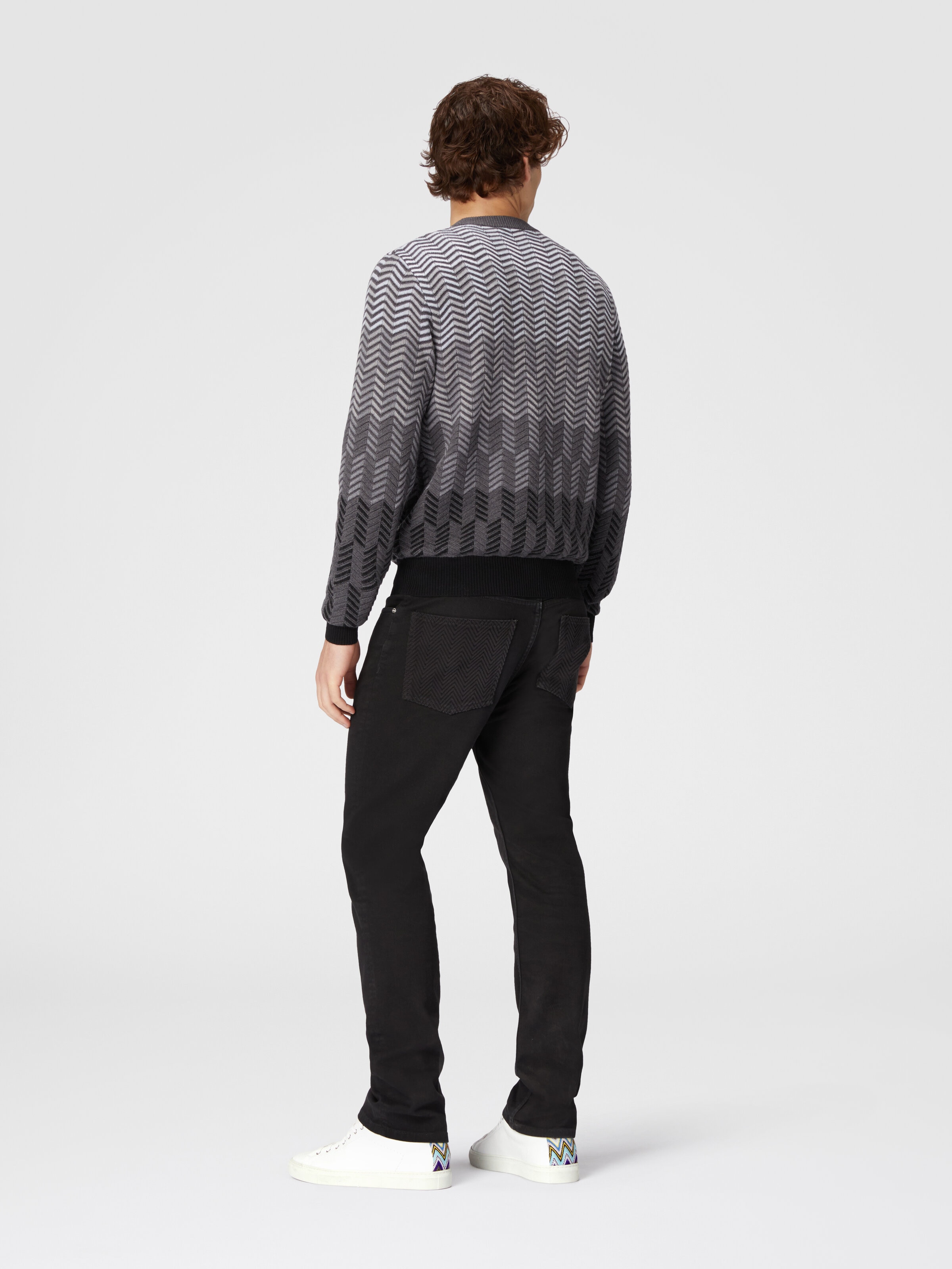 Zigzag virgin wool crewneck pullover, Grey - 2