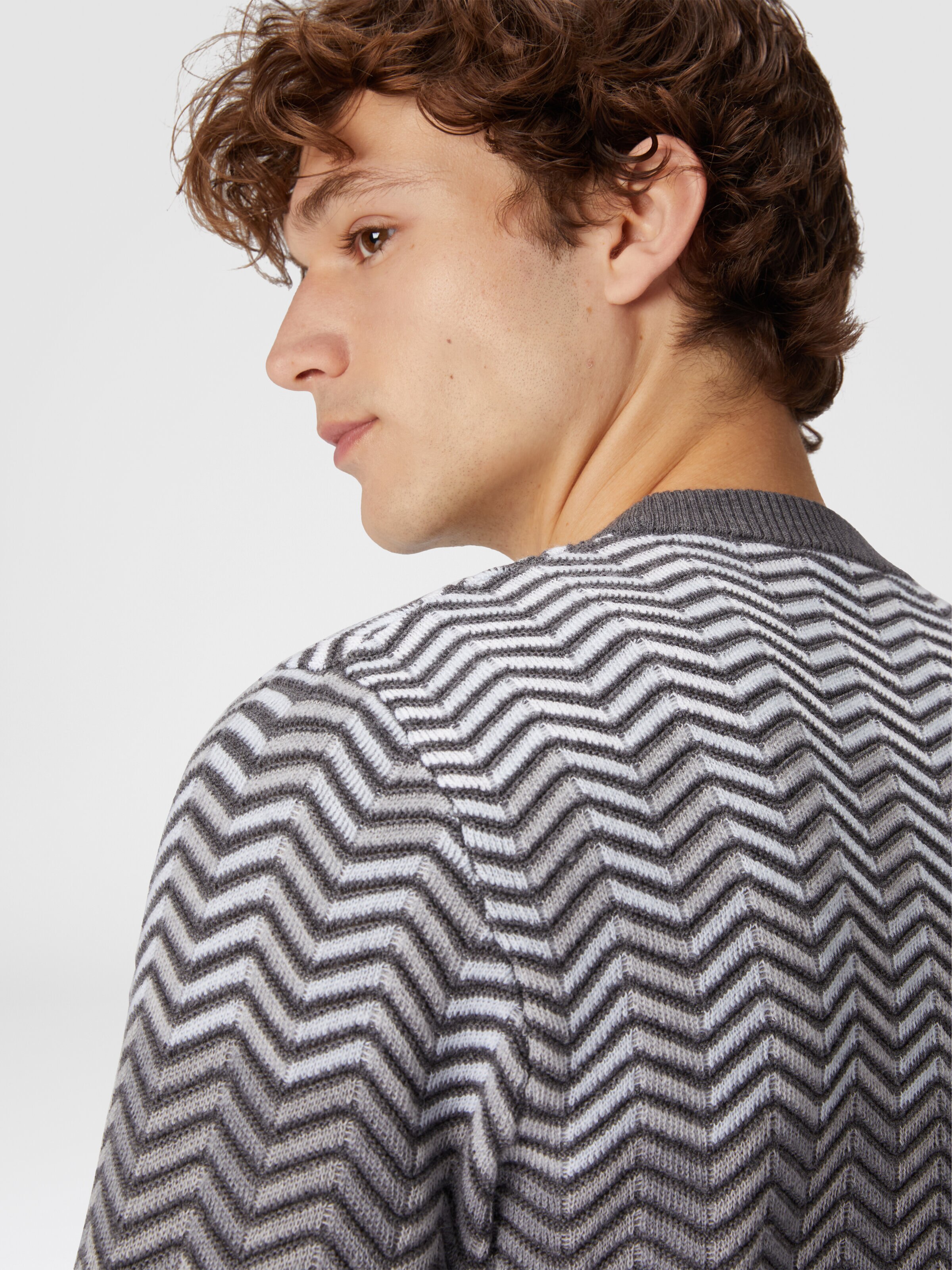 Zigzag virgin wool crewneck pullover, Grey - 4