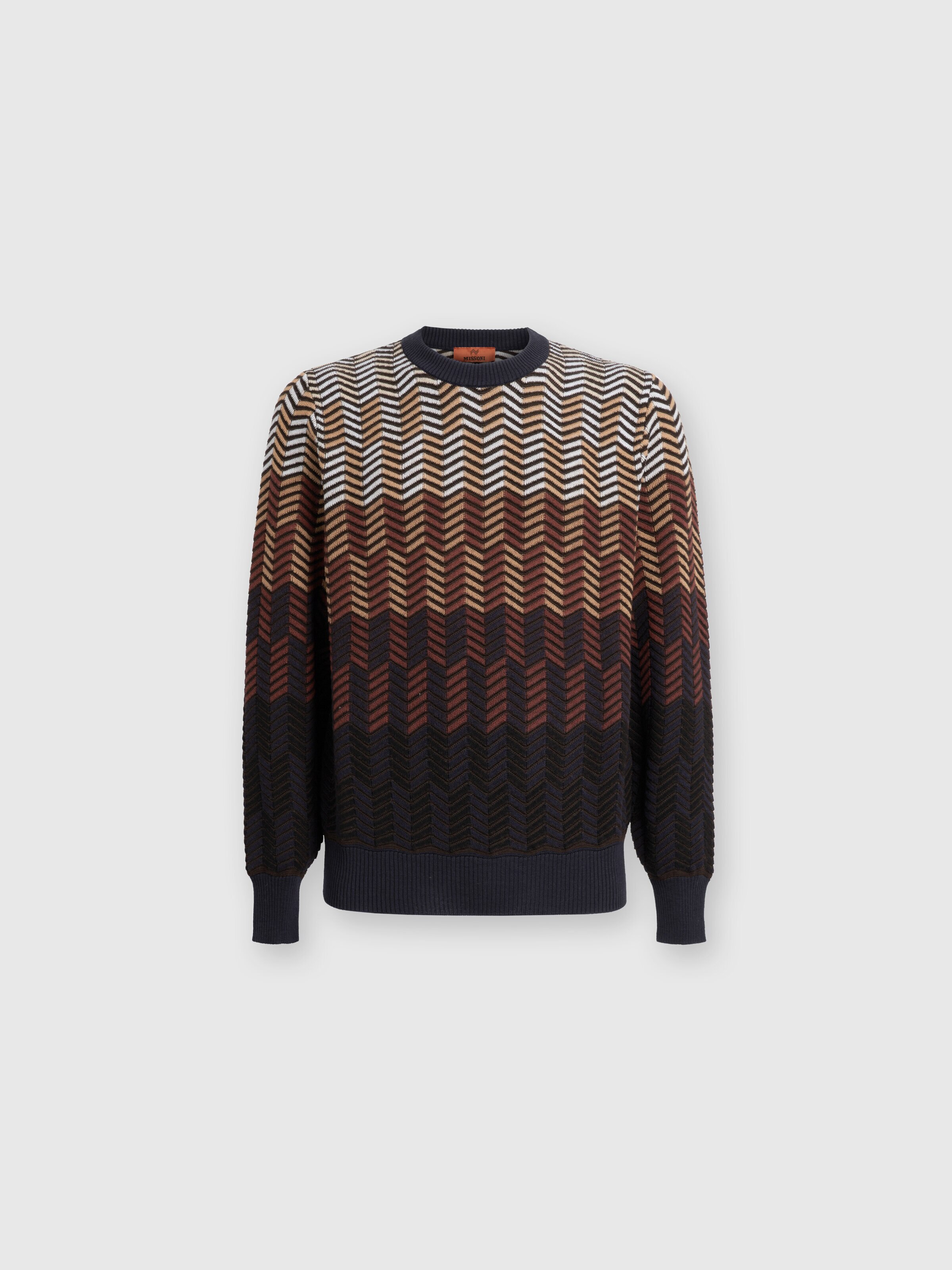 Zigzag virgin wool crewneck pullover, Brown - 0