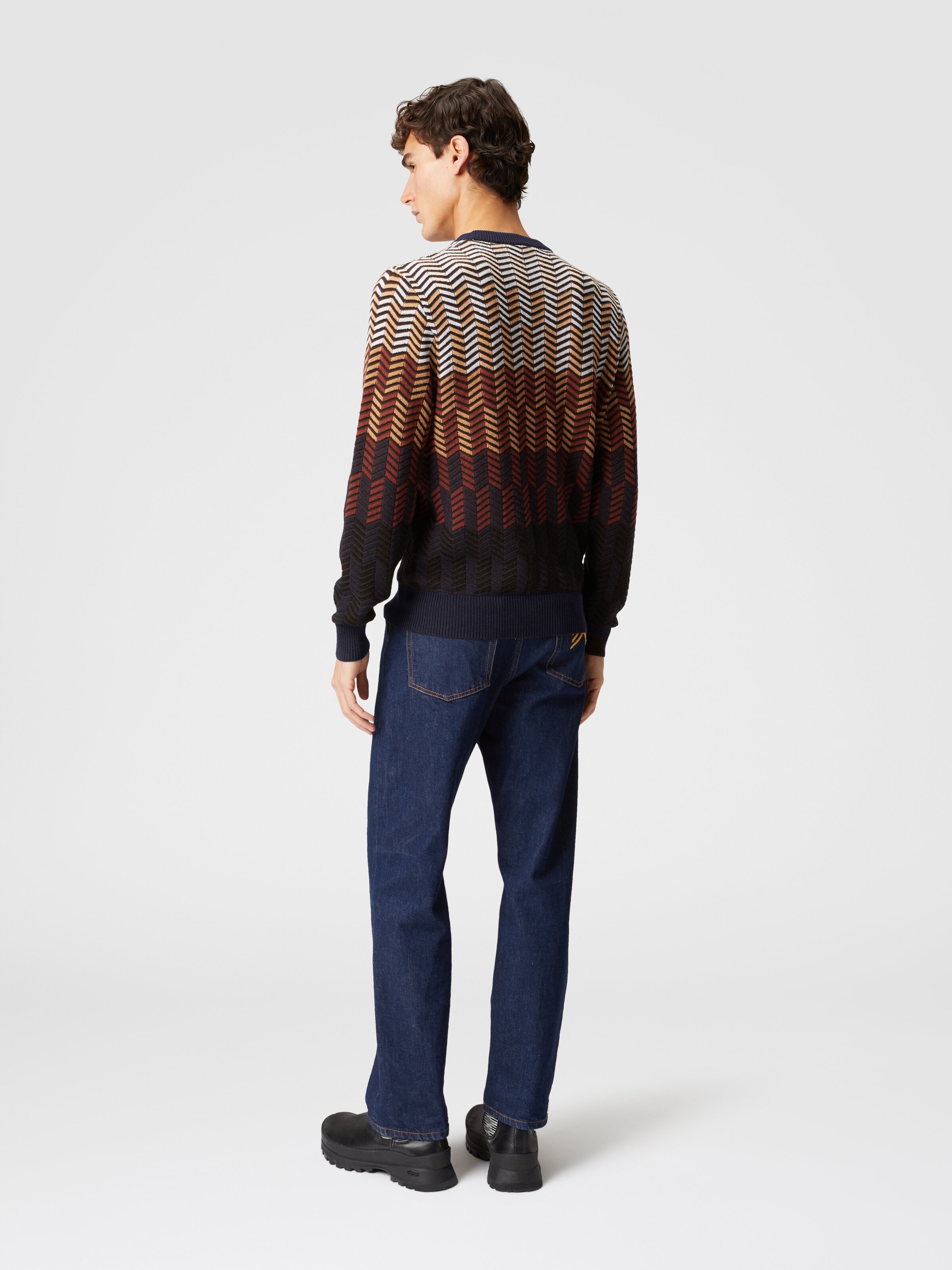 Zigzag virgin wool crewneck pullover, Brown - 2