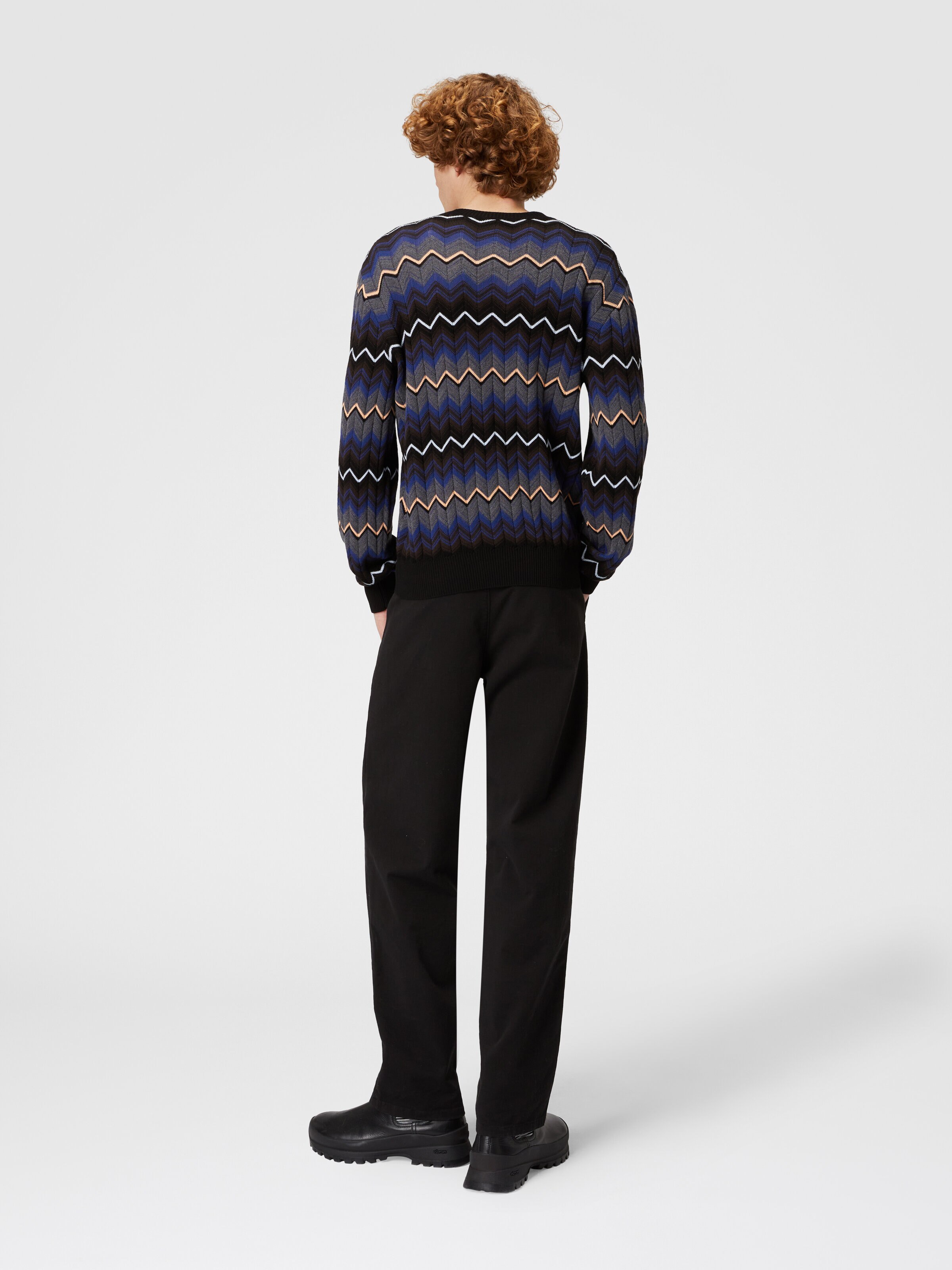 Zigzag wool and cotton crewneck pullover, Multicoloured  - 2